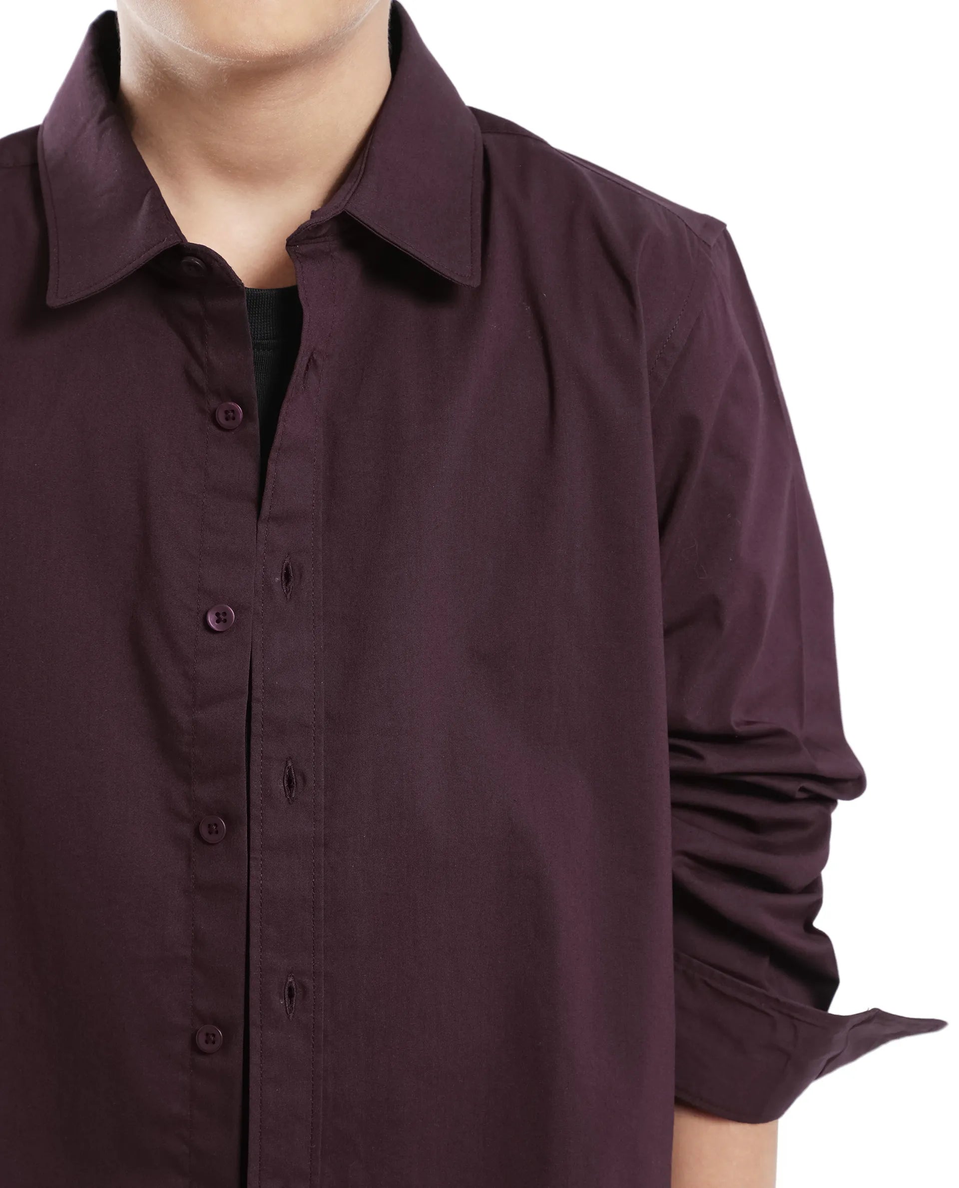 Rare Ones Kids Beno Maroon Cotton Blend Full Sleeve Button Solid Regular Fit Shirt