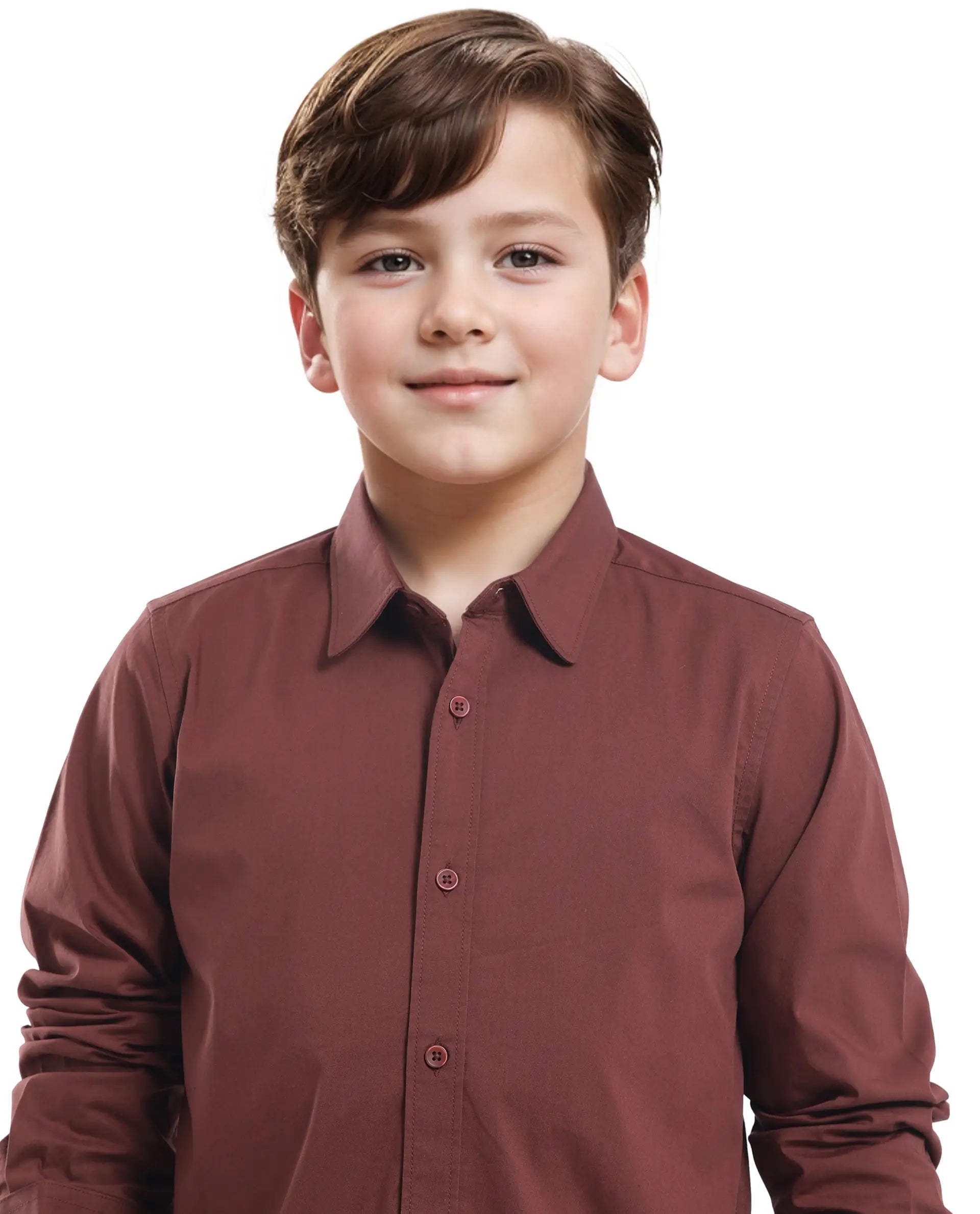 Rare Ones Kids Beno Rust Cotton Blend Full Sleeve Button Solid Regular Fit Shirt