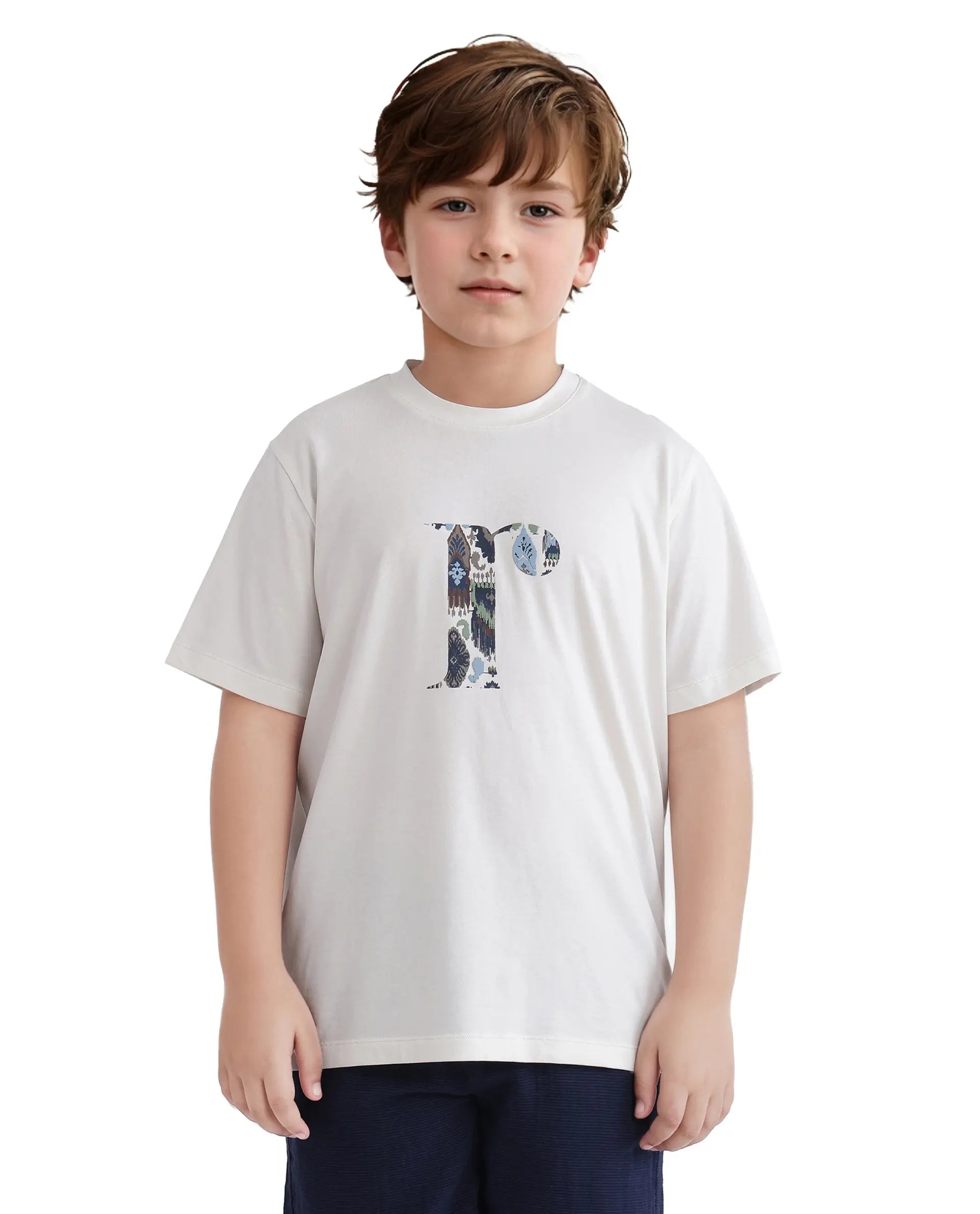 Rare Ones Kids Bent-K Off White Cotton Blend Short Sleeve Crew Neck Print T-Shirt
