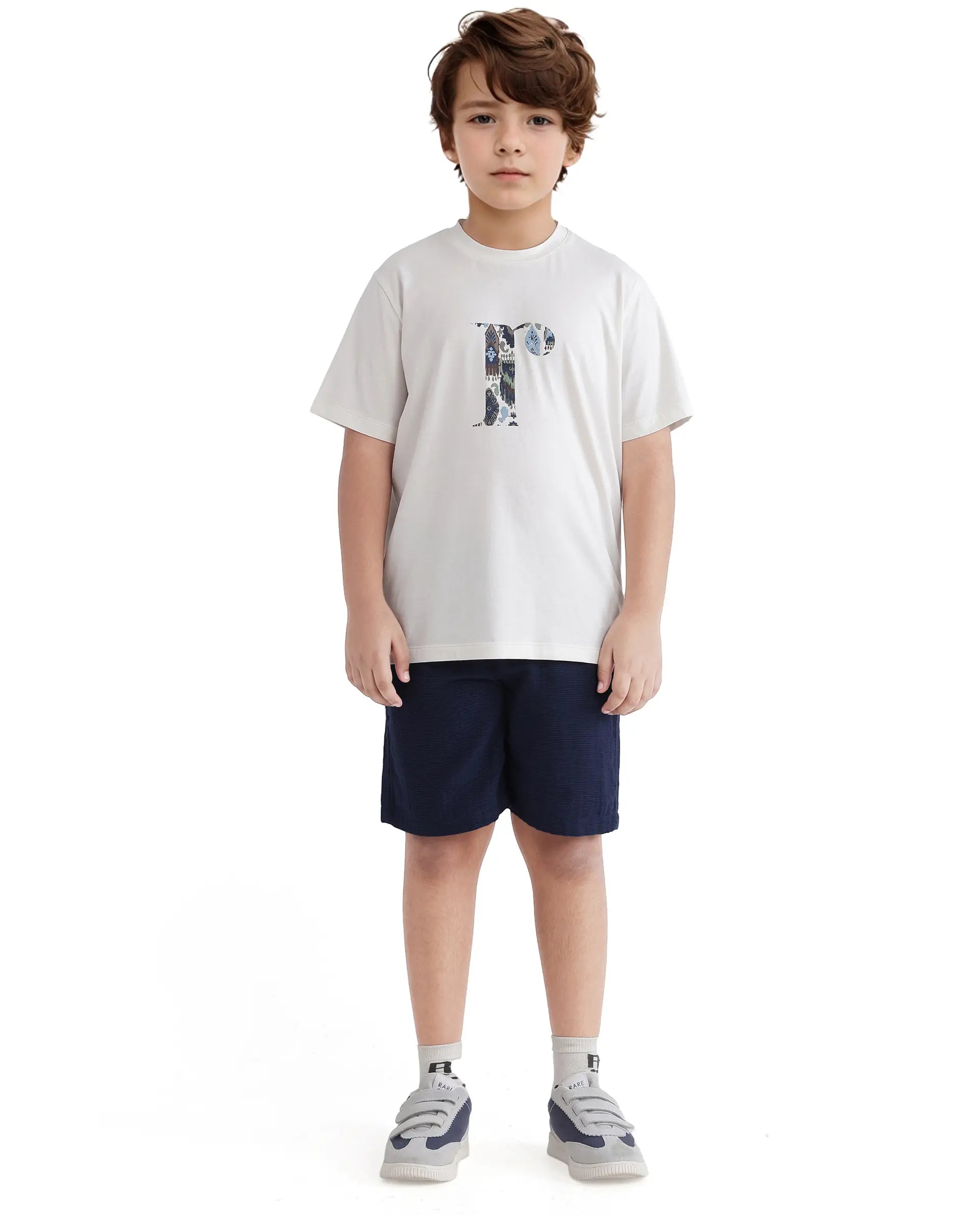 Rare Ones Kids Bent-K Off White Cotton Blend Short Sleeve Crew Neck Print T-Shirt