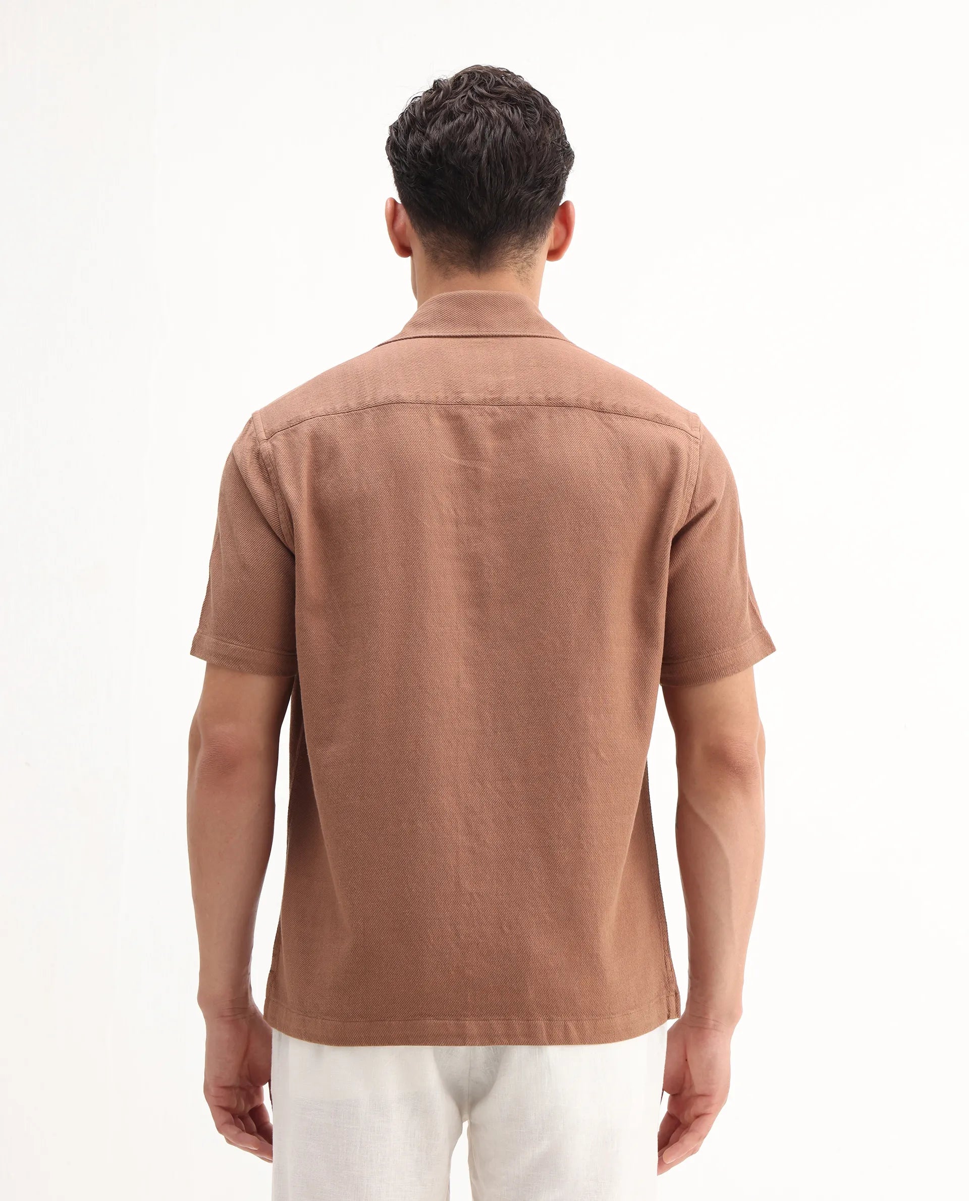 Rare Rabbit Men's Berk-Ss Rust Cotton Plain Regular Fit Half Sleeve Spread Collar Shirt