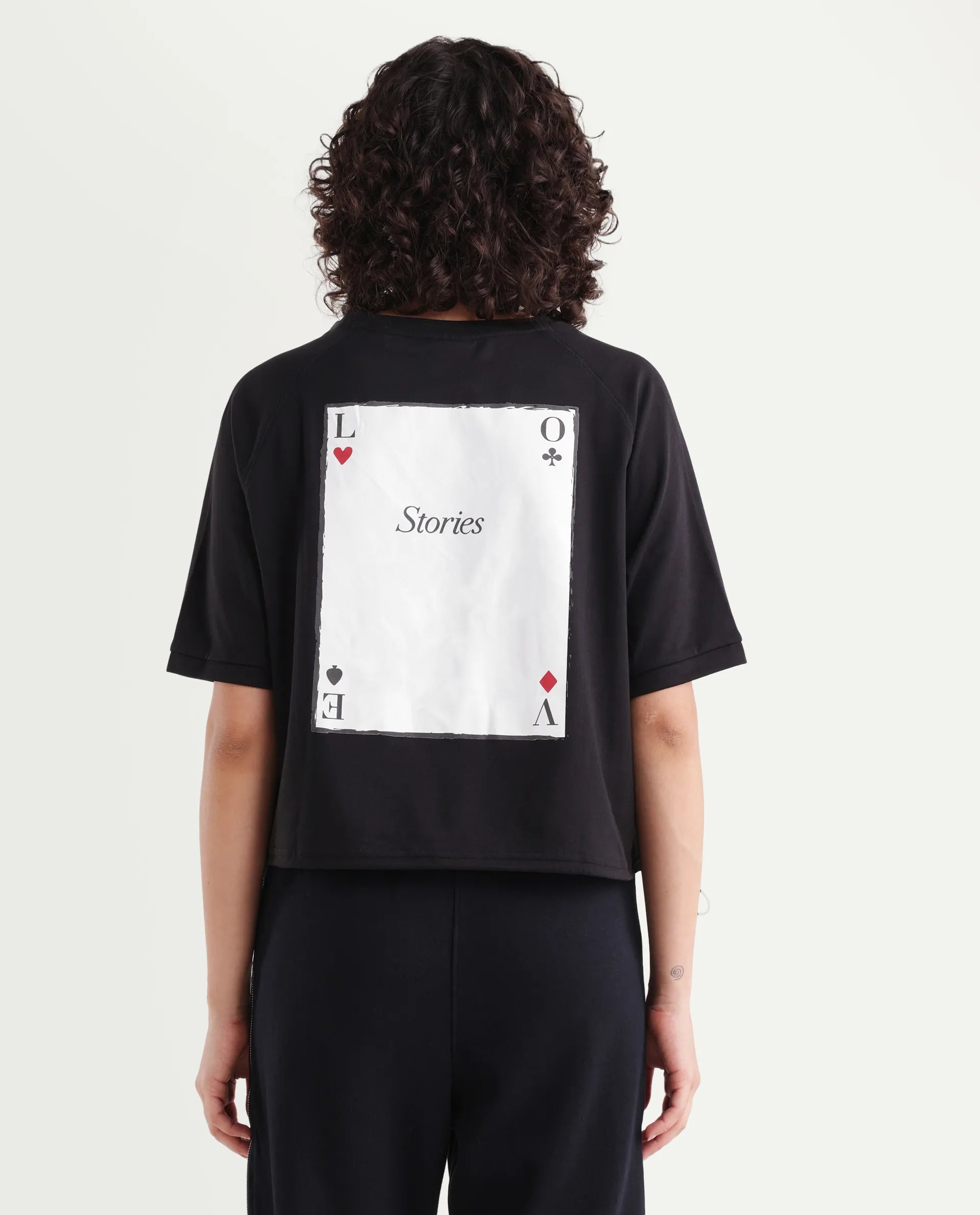 Rareism Women's Berly Black Cotton Blend Crew Neck Graphic Print Relaxed Fit T-Shirt