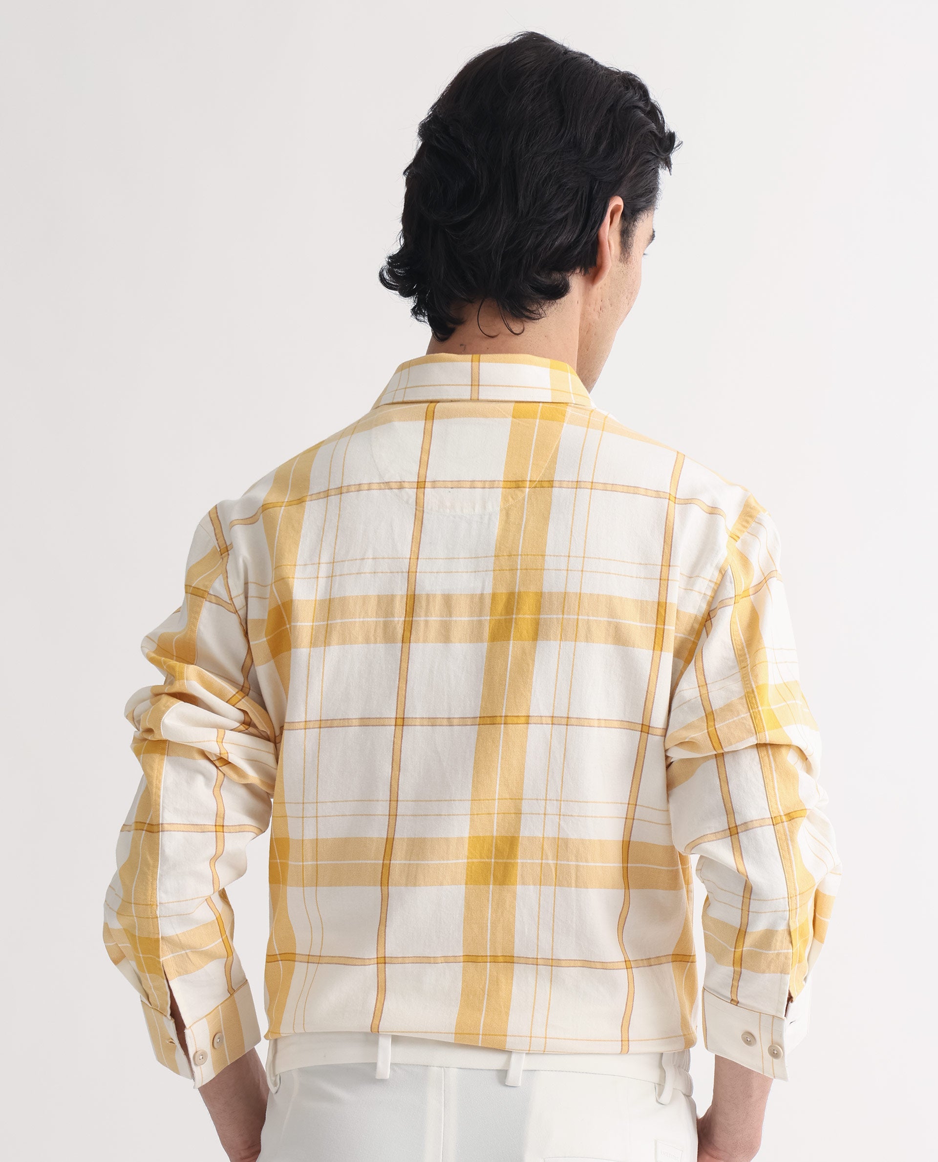 Rare Rabbit Men's Bern Yellow Cotton Fabric Full Sleeves Checks Shirt