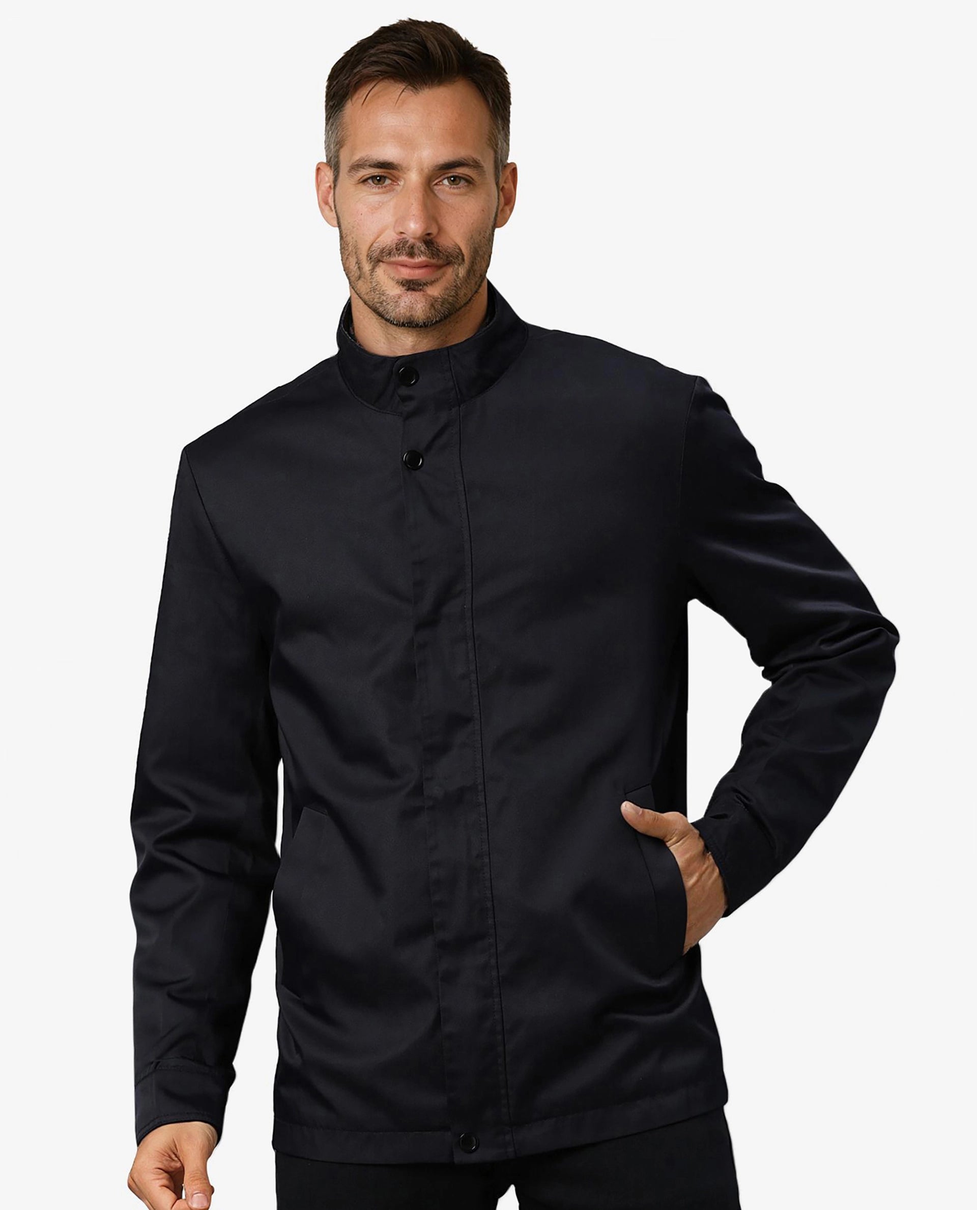 Rare Rabbit Men's Berry Black Plain High Neck Mandarin Collar Jacket