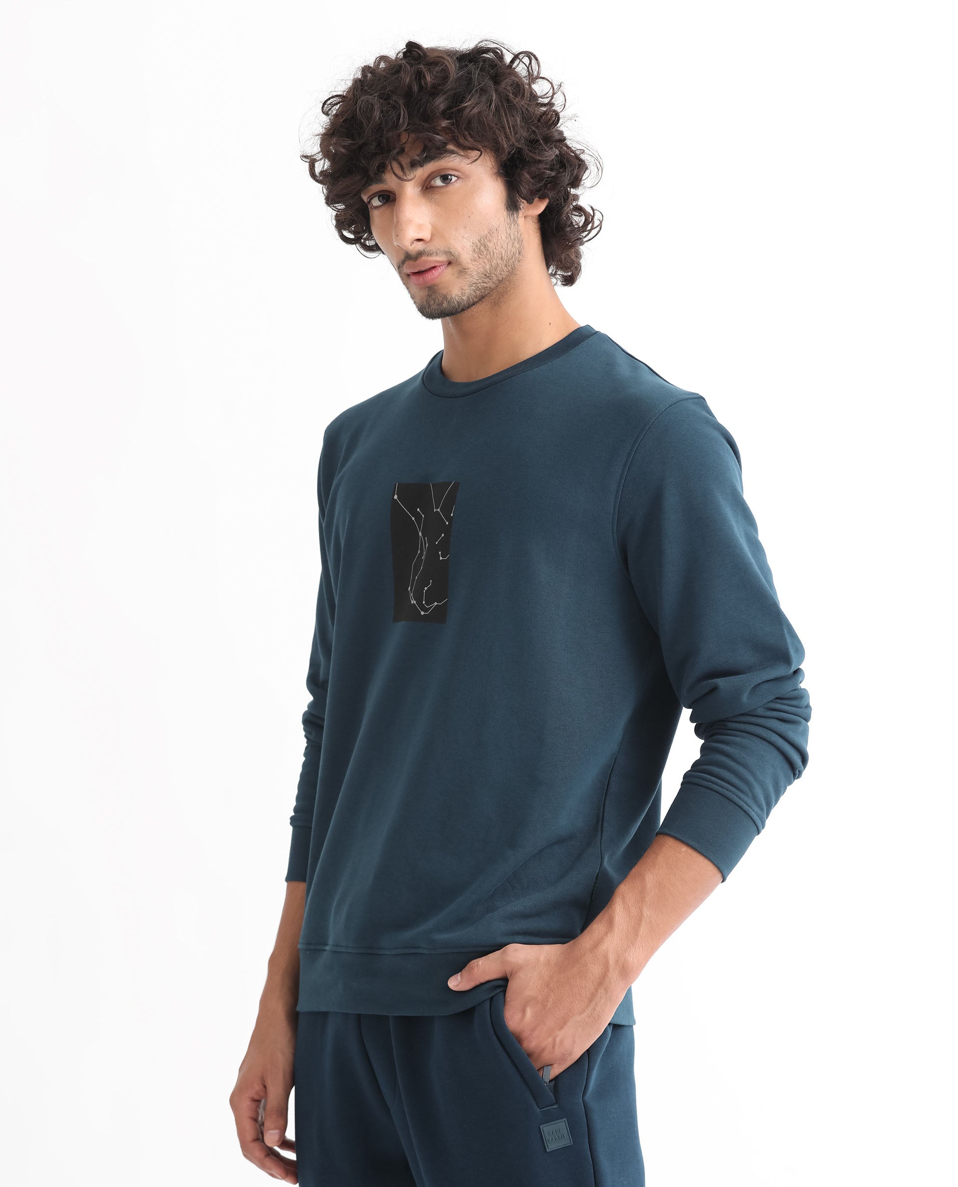 Rare Rabbit Men'S Bexx Petrol Sweatshirt Full Sleeves Solid