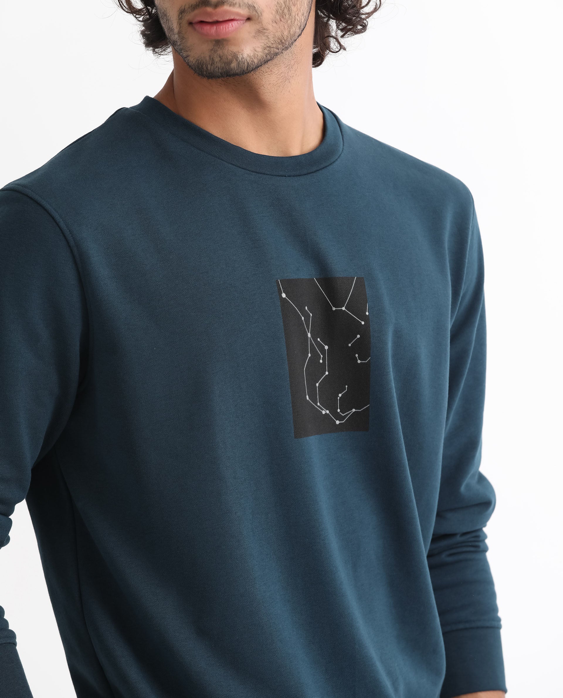 Rare Rabbit Men'S Bexx Petrol Sweatshirt Full Sleeves Solid