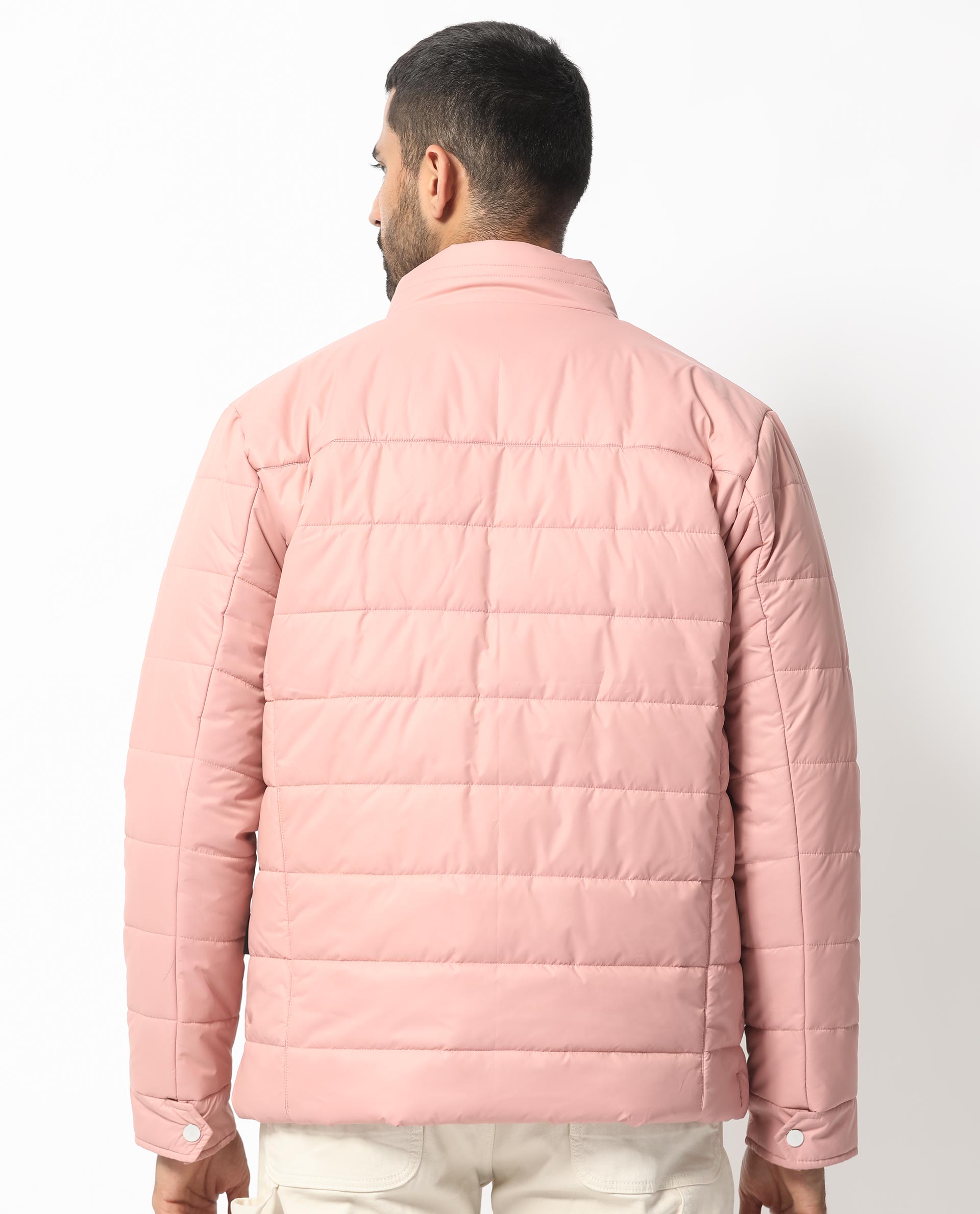 Rare Rabbit Men's Beylor Light Peach Plain High Neck Puffer Jacket