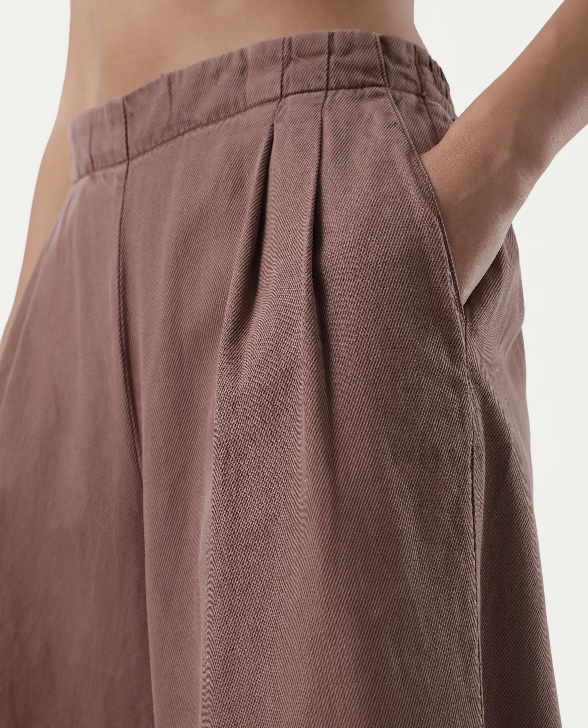 Rareism Women's Bhaleyn B Light Brown Cotton Blend Plain Ankle Length Flared Trouser