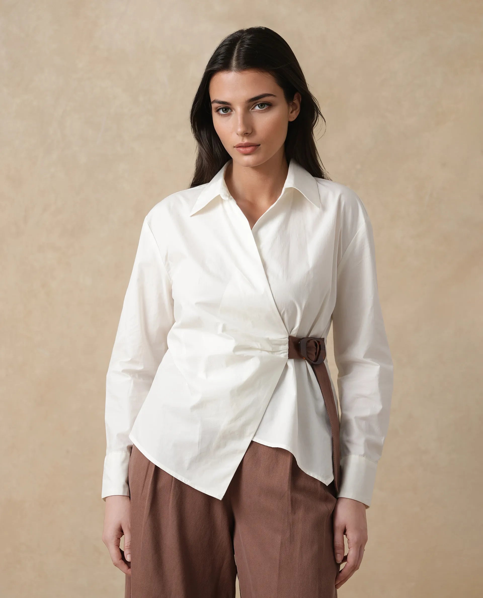 Rareism Women's Bhaleyn-T Off White Cotton Spread Collar Plain Cuffed Sleeve Relaxed Fit Shirt