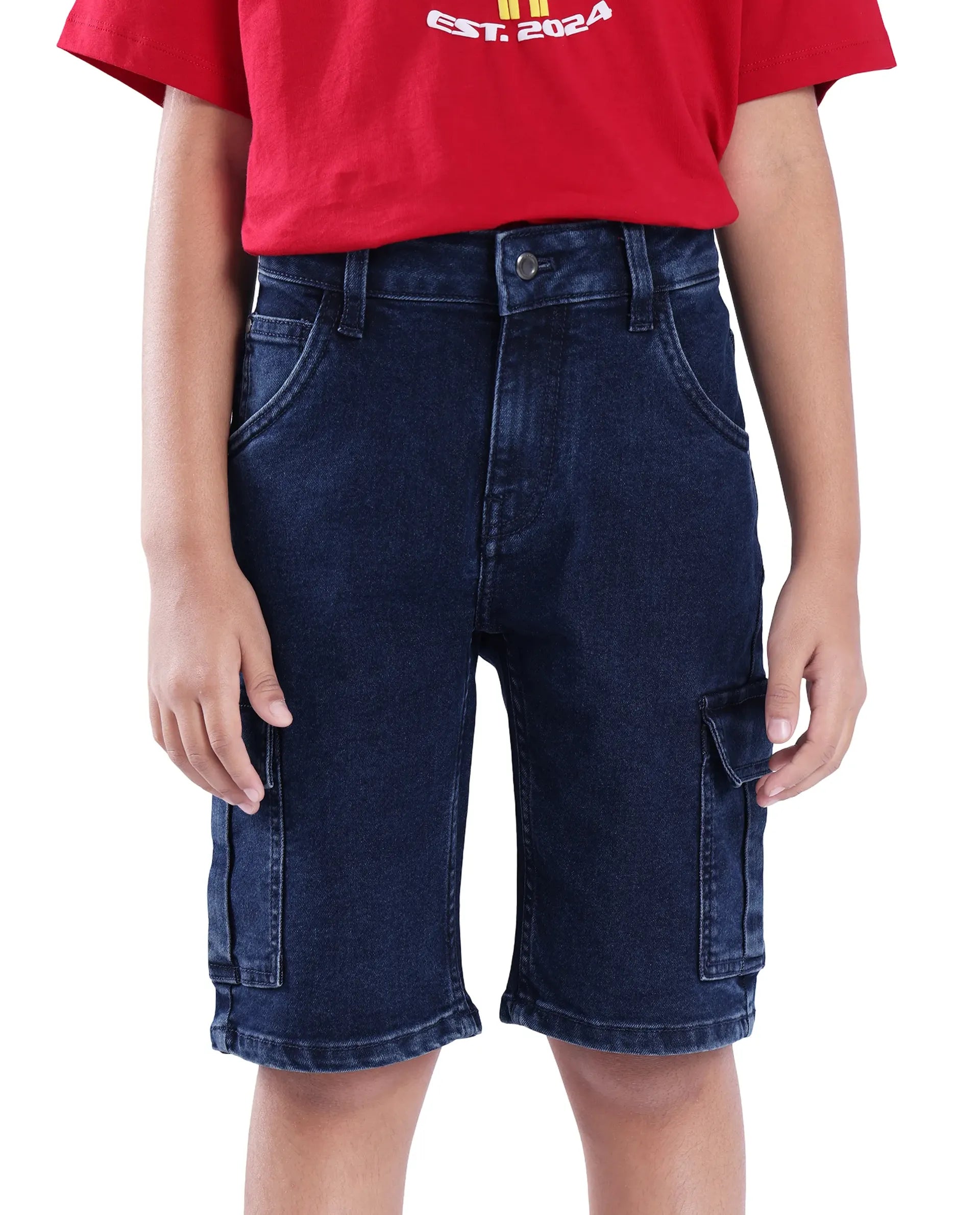 Rare Ones Kids Bhero Dark Blue Cotton Solid Button And Zip Closure Regular Fit Shorts