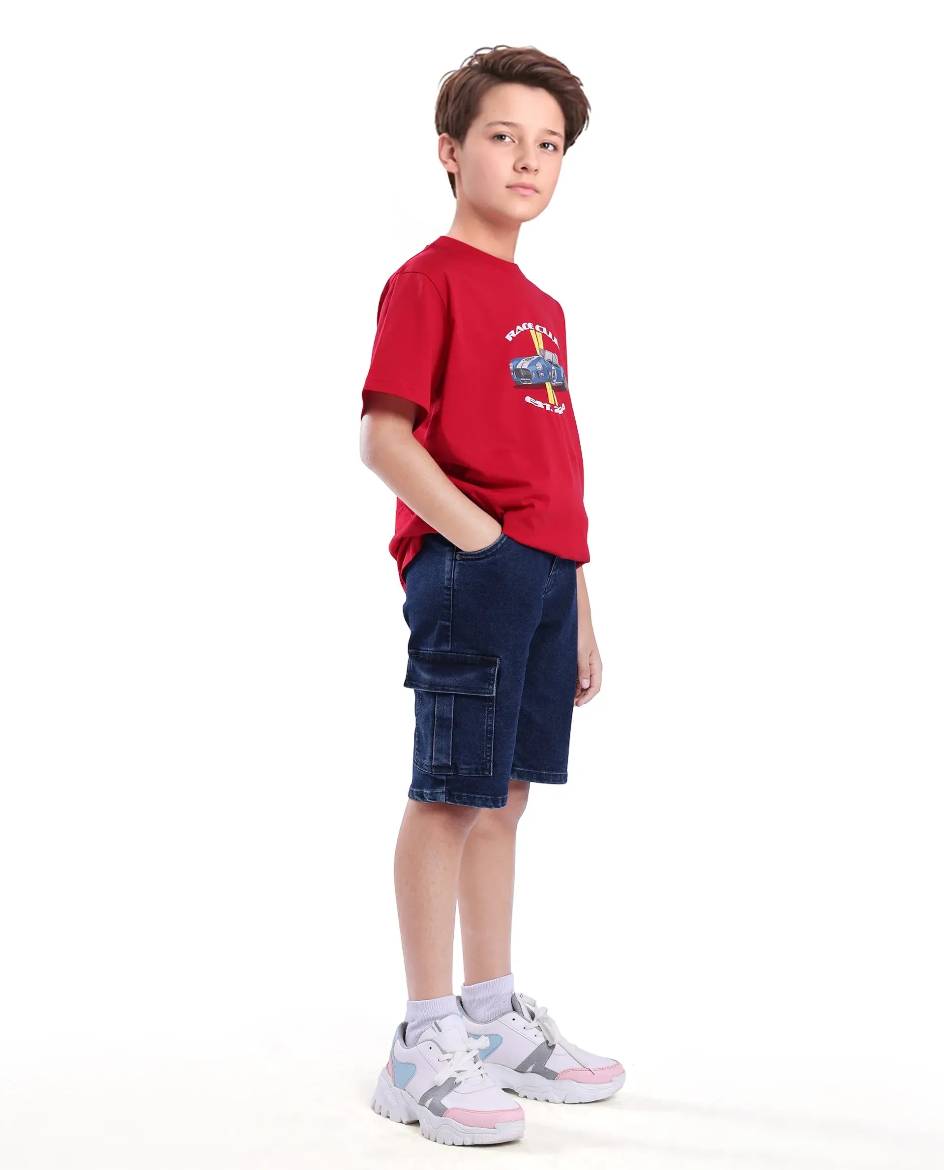 Rare Ones Kids Bhero Dark Blue Cotton Solid Button And Zip Closure Regular Fit Shorts