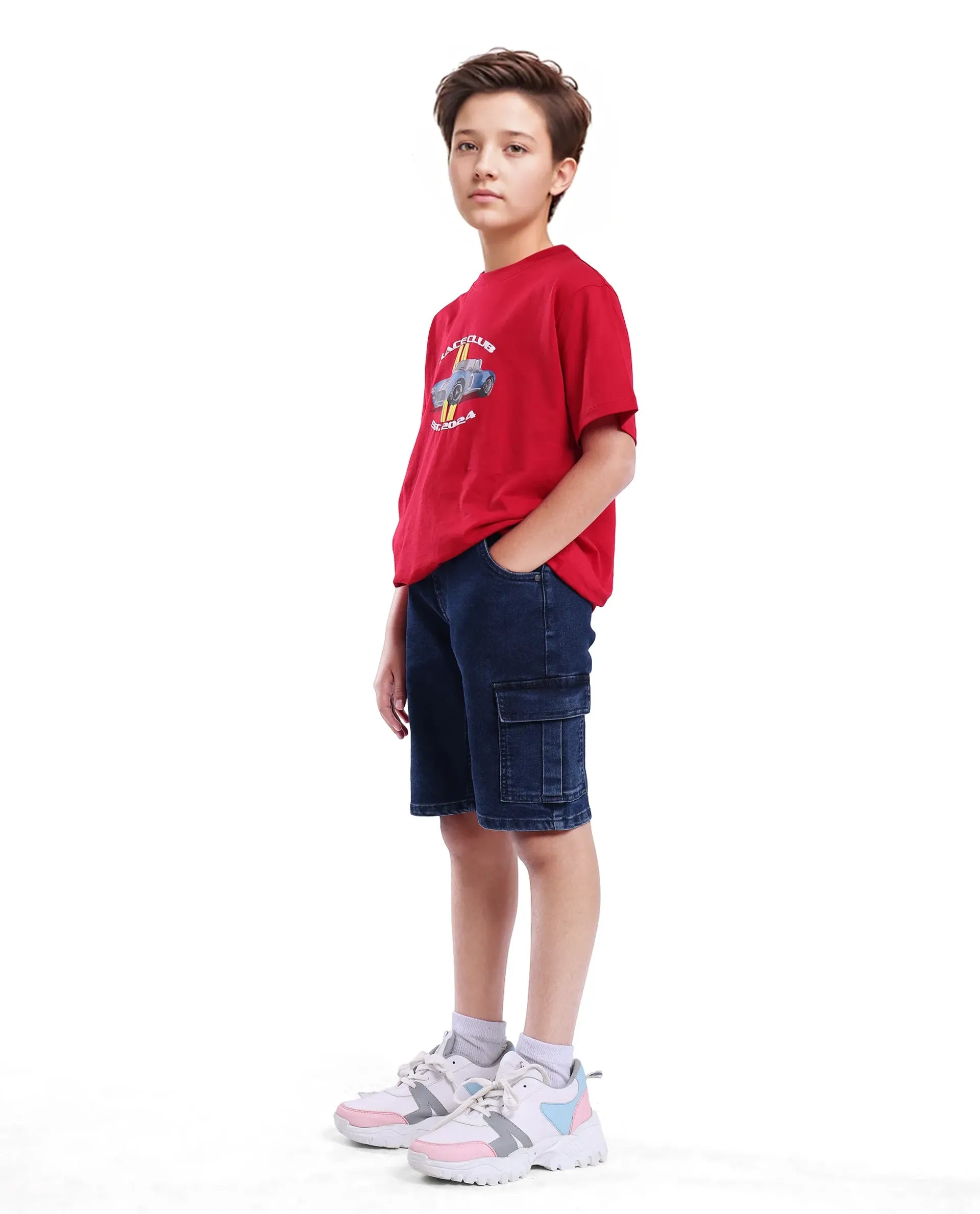 Rare Ones Kids Bhero Dark Blue Cotton Solid Button And Zip Closure Regular Fit Shorts