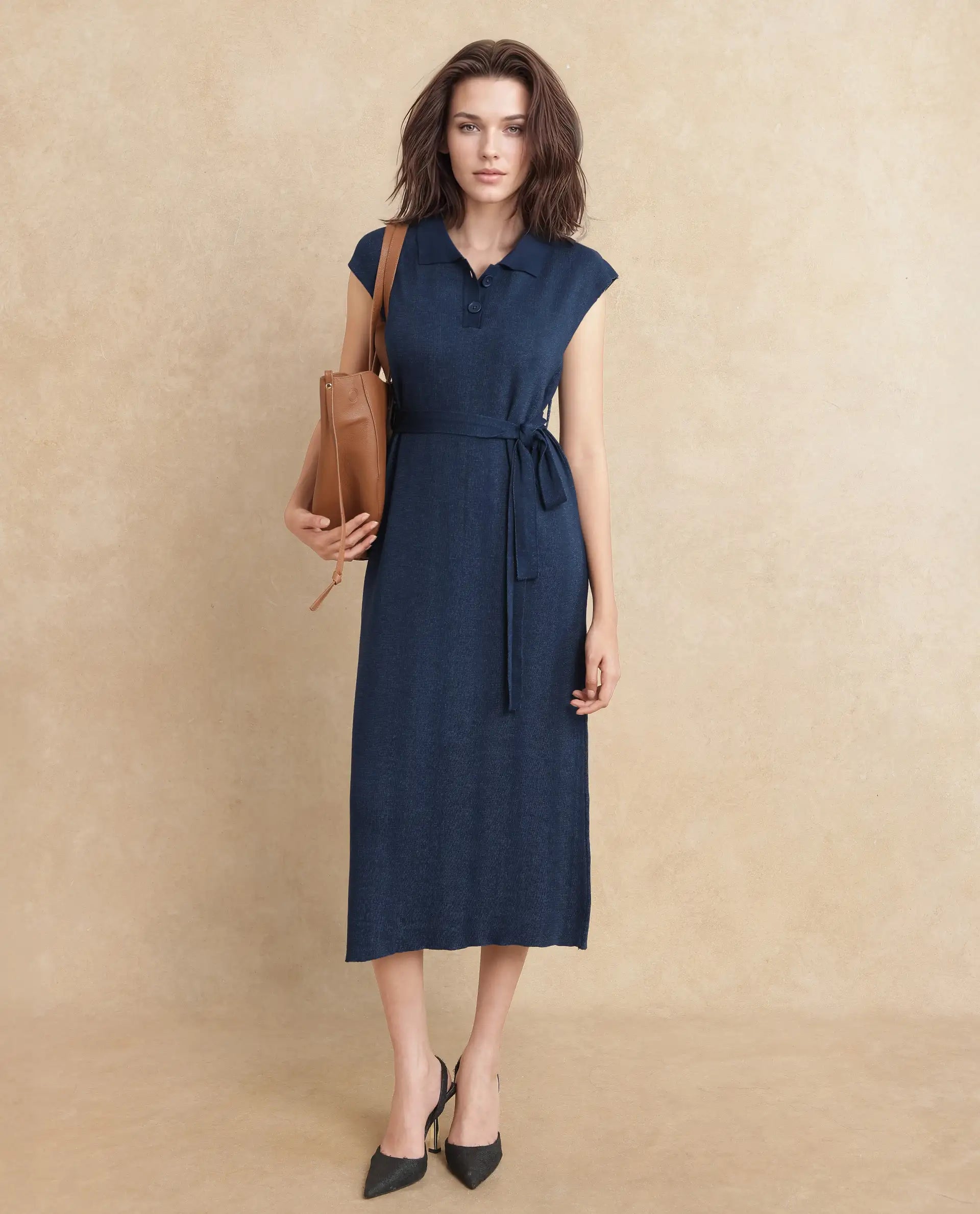 Rareism Women Bhize Navy Viscose Blend Fabric Sleeve Less Straight Fit Dress