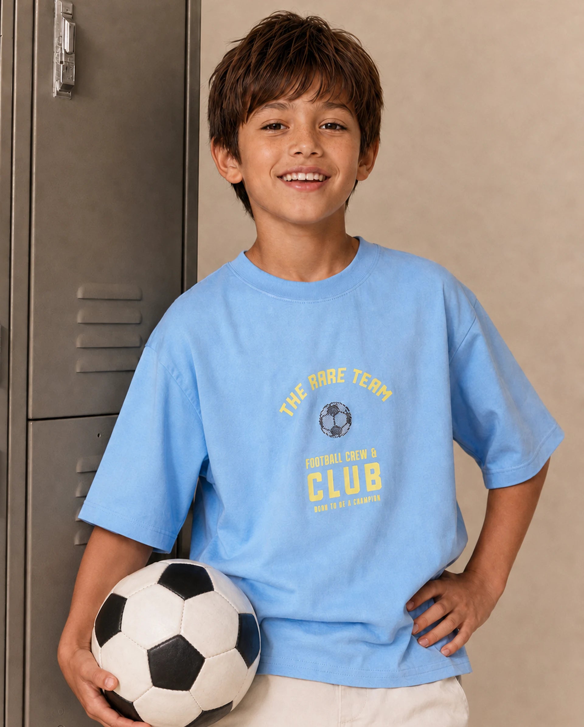 Rare Ones Kids Bill Light Blue Cotton Fabric Pull-On Regular Fit Graphic Print T-Shirt
