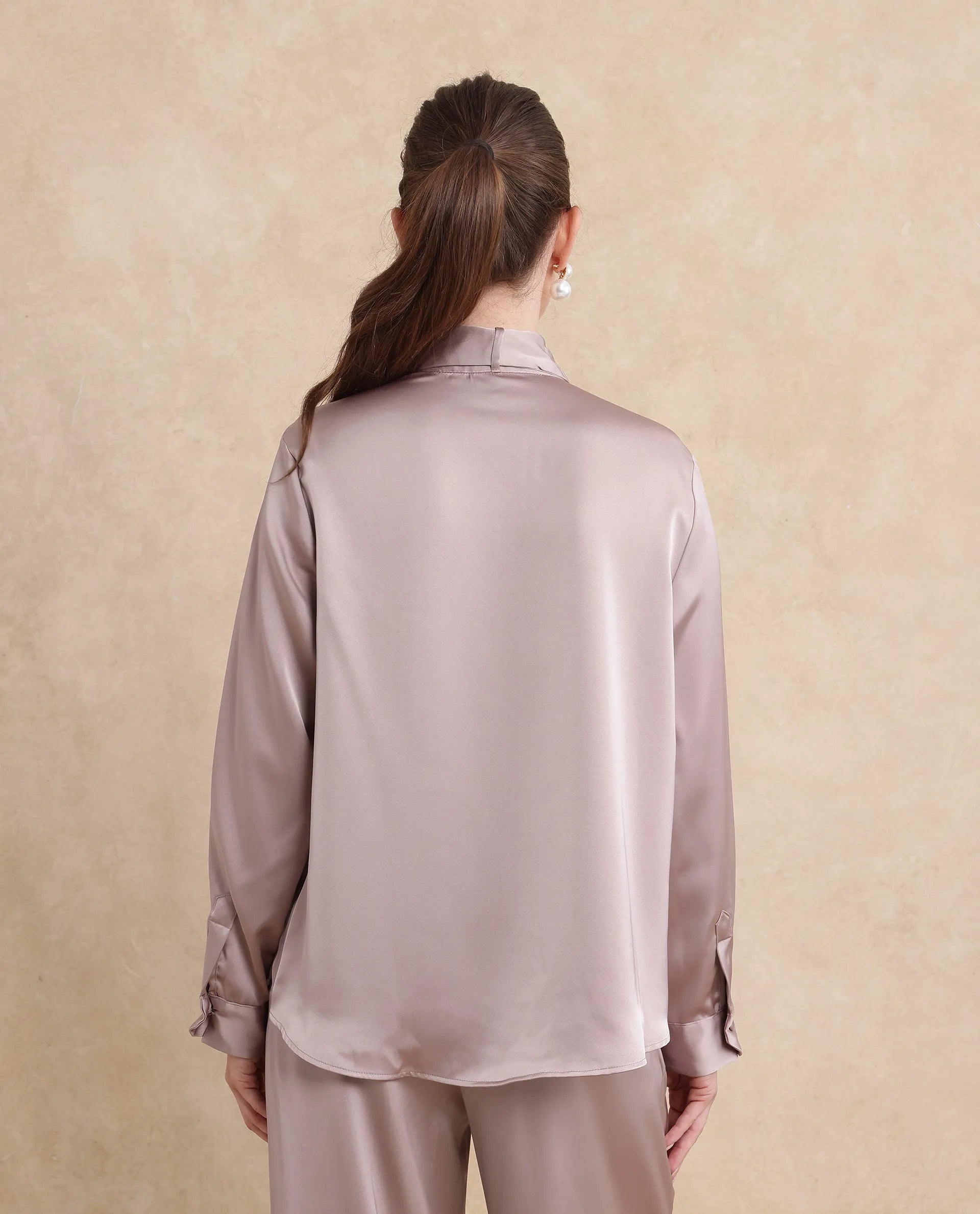 Rareism Women Bingol Dusky Beige Full Sleeve Plain Shirt