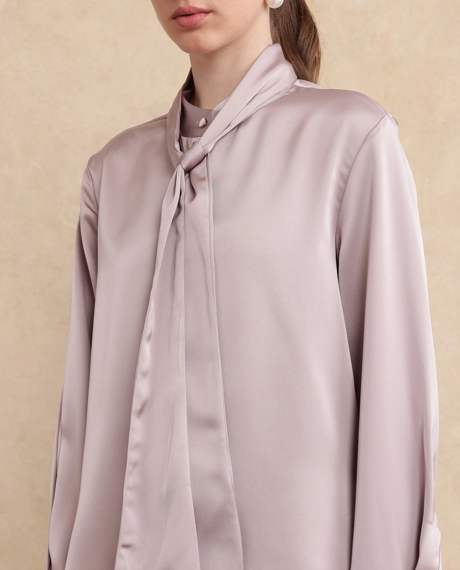 Rareism Women Bingol Dusky Beige Full Sleeve Plain Shirt