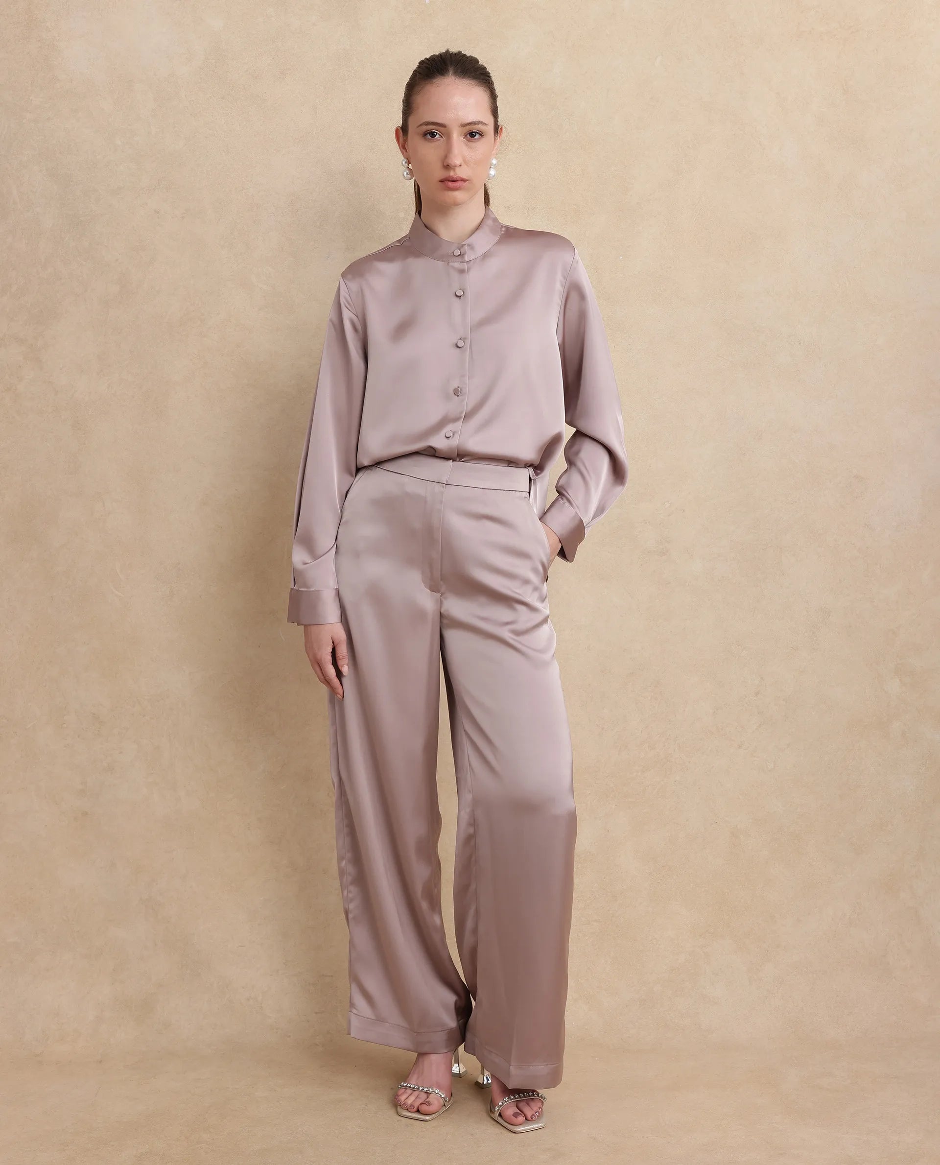 Rareism Women Bingol Dusky Beige Full Sleeve Plain Shirt