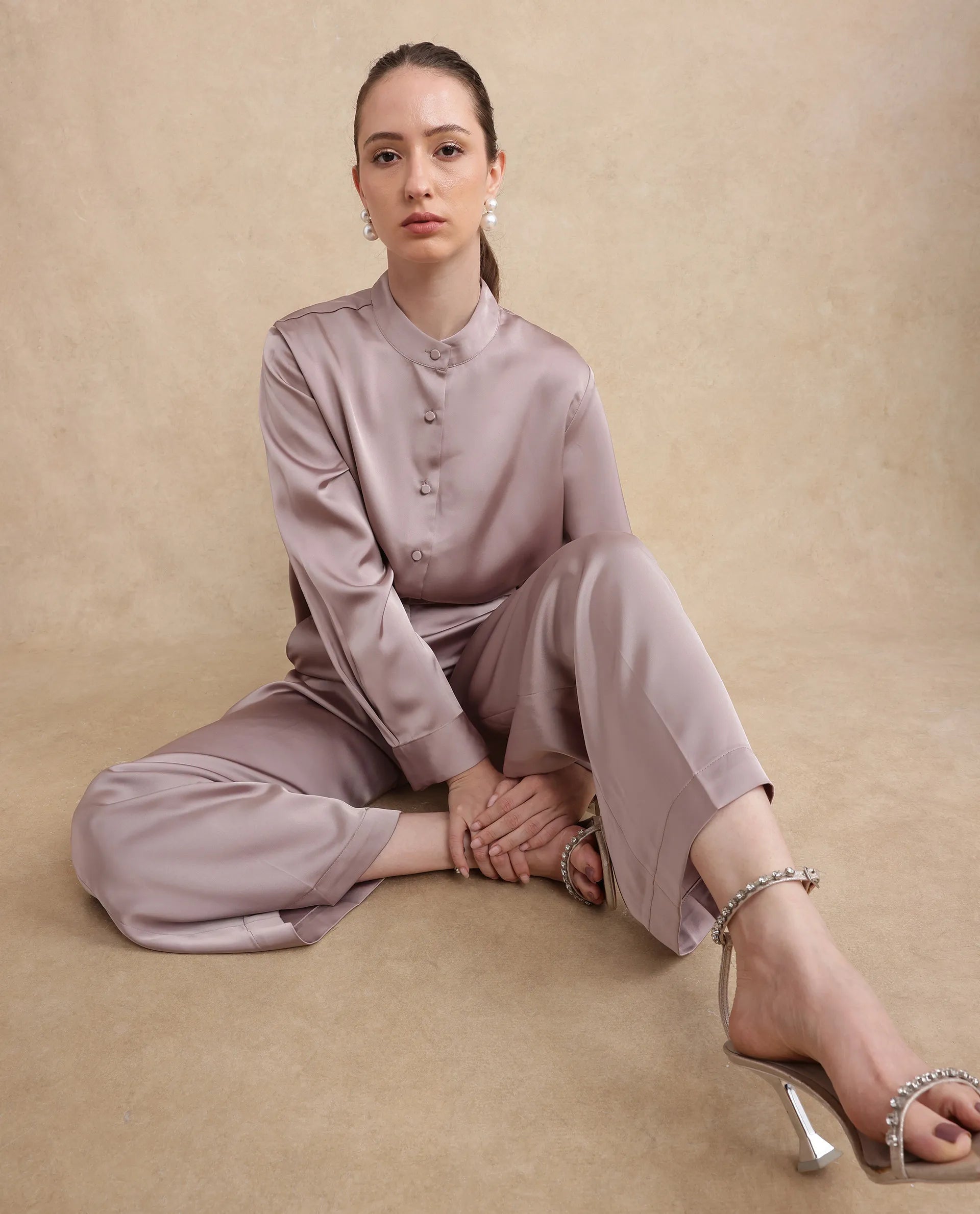 Rareism Women Bingol Dusky Beige Full Sleeve Plain Shirt