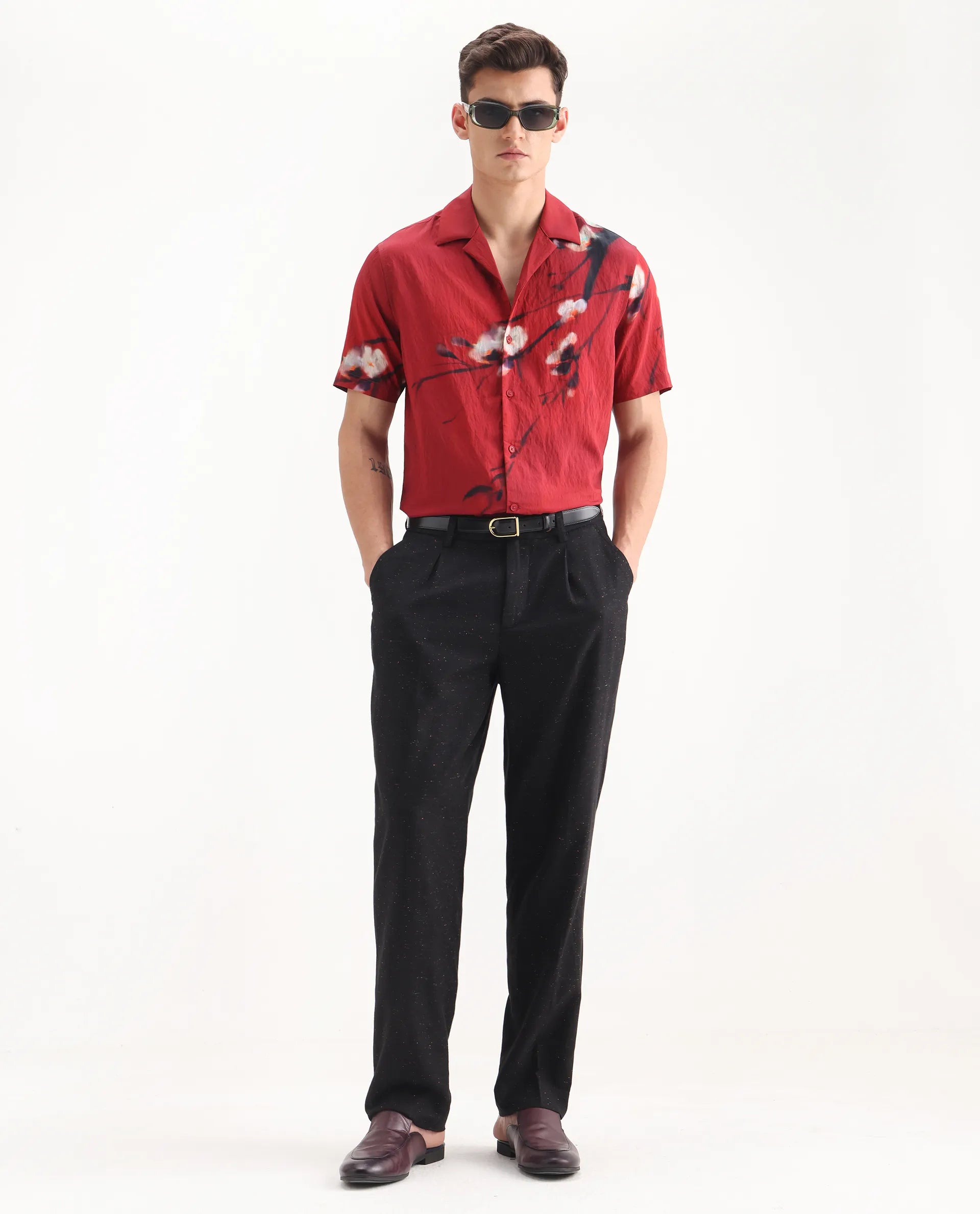 Rare Rabbit Men's Biot Black Cotton Blend Plain Relaxed Fit Trouser