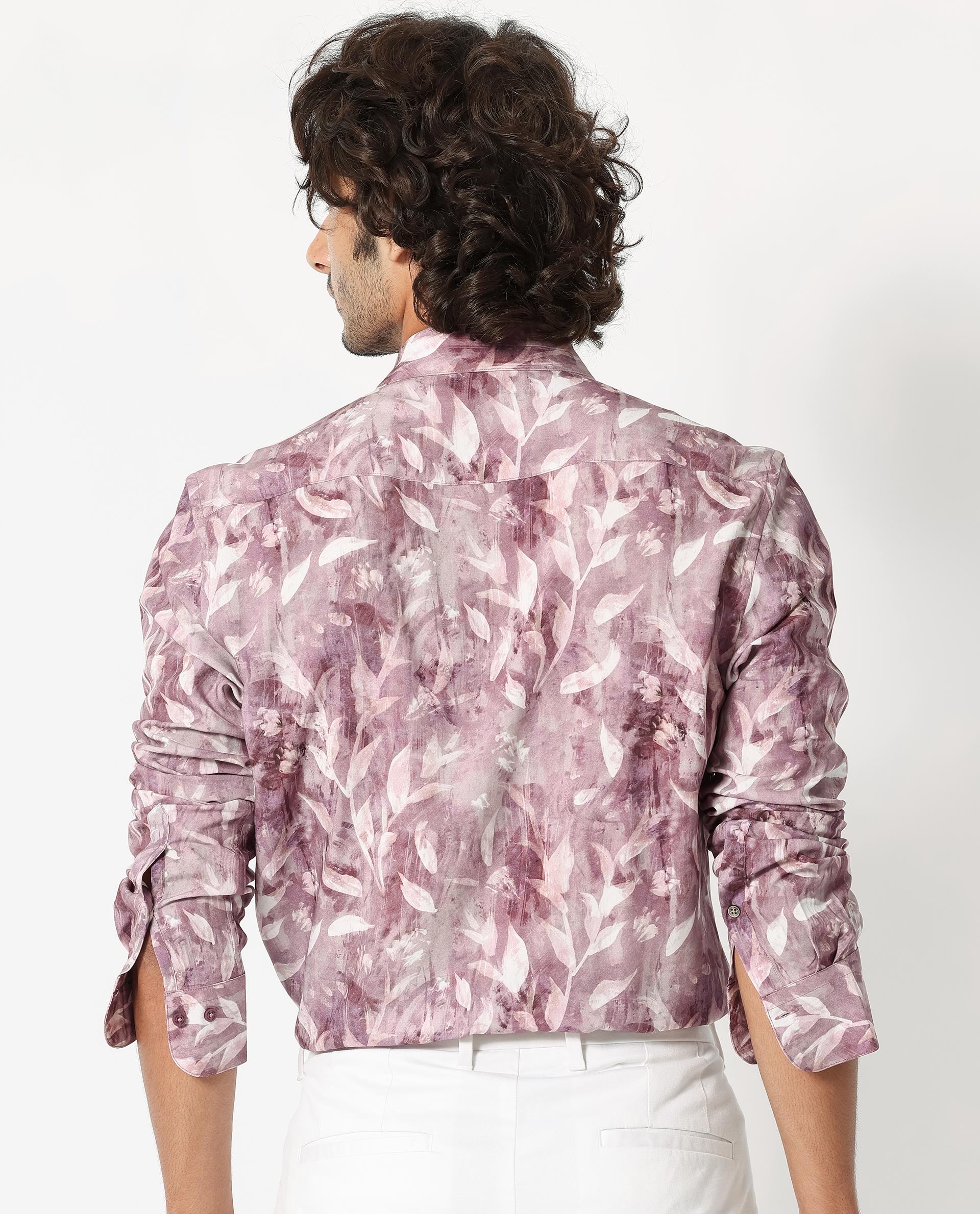 Rare Rabbit Men's Biskra Light Grey Viscose Fabric Full Sleeves Tropical Print Shirt