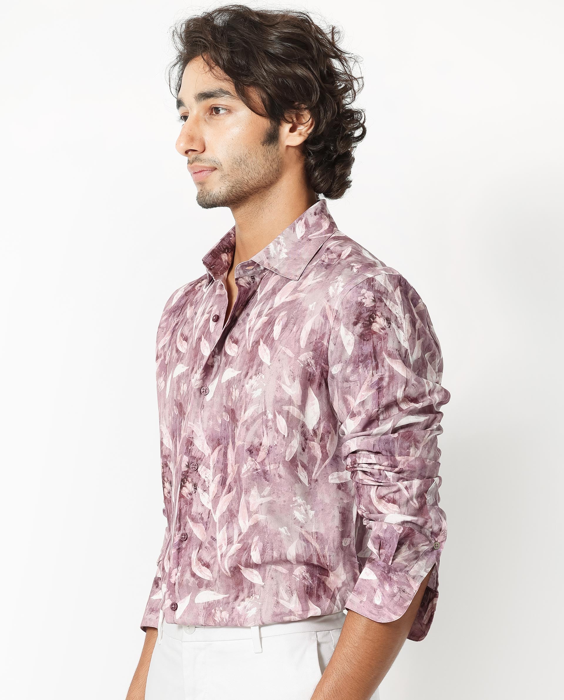 Rare Rabbit Men's Biskra Light Grey Viscose Fabric Full Sleeves Tropical Print Shirt