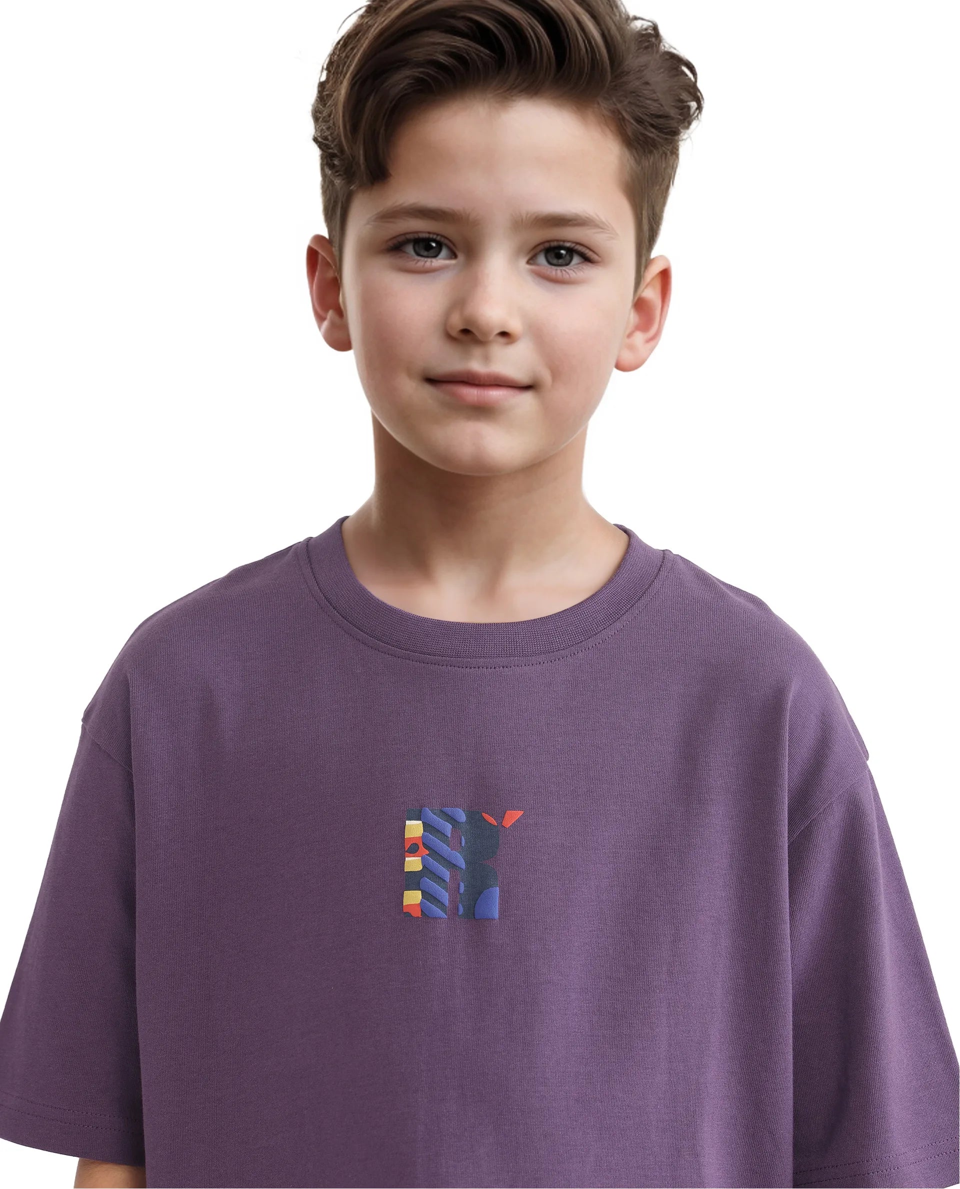 Rare Ones Kids Bjorn-K Dark Purple Cotton Half Sleeve Slip-On Printed Boxy Fit T-Shirt
