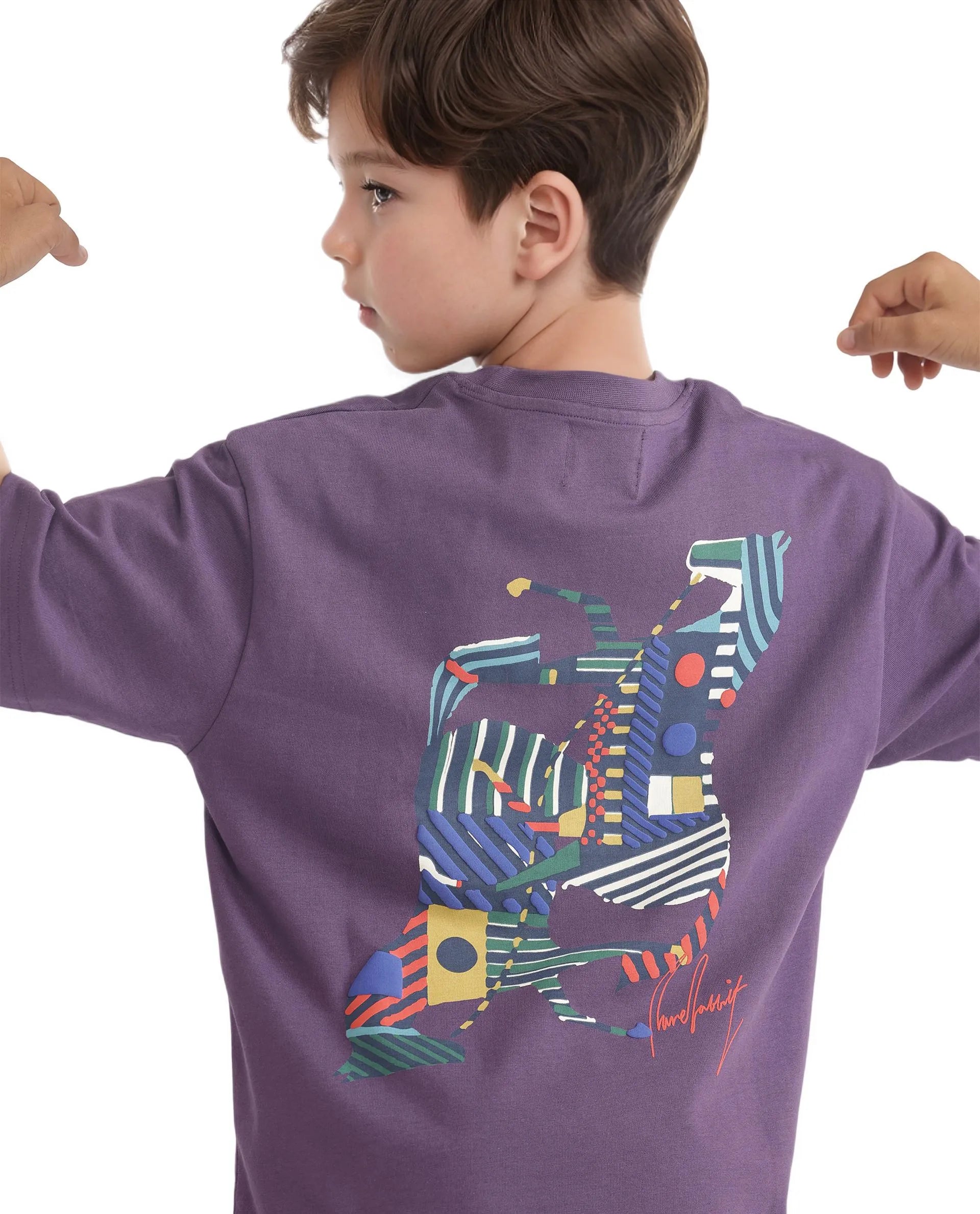 Rare Ones Kids Bjorn-K Dark Purple Cotton Half Sleeve Slip-On Printed Boxy Fit T-Shirt
