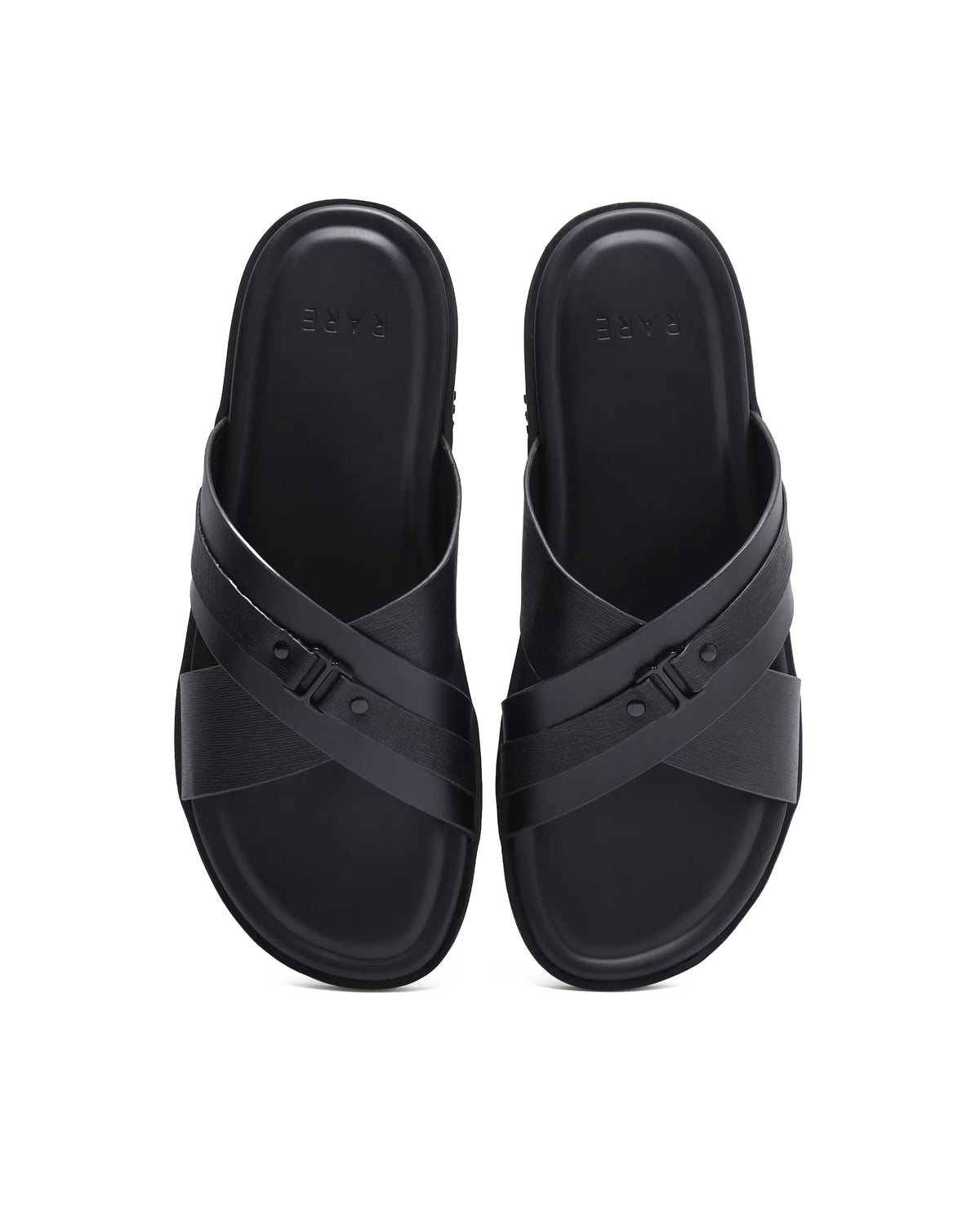 Rarez Men's Blake Black Leather Regular Sandal