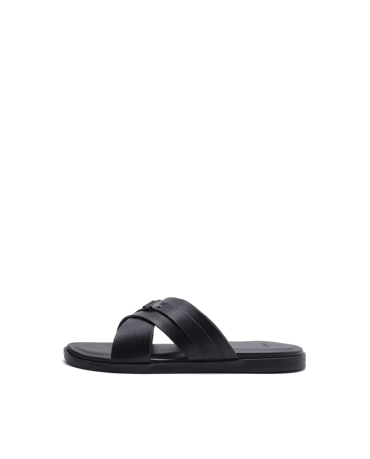Rarez Men's Blake Black Leather Regular Sandal