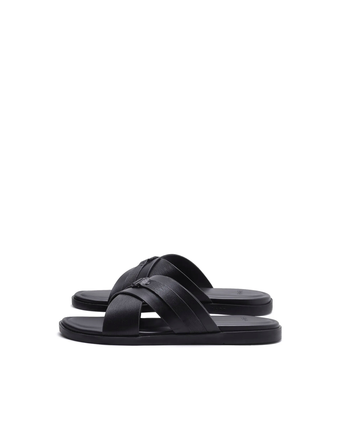 Rarez Men's Blake Black Leather Regular Sandal