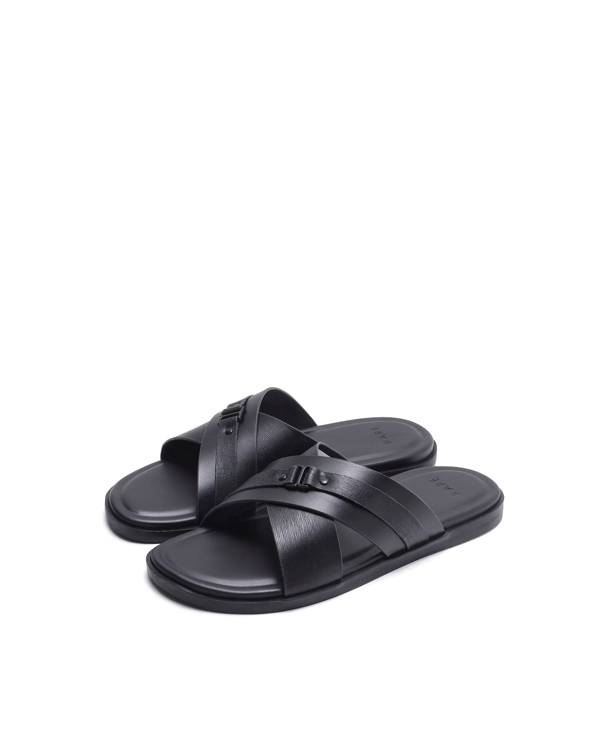 Rarez Men's Blake Black Leather Regular Sandal