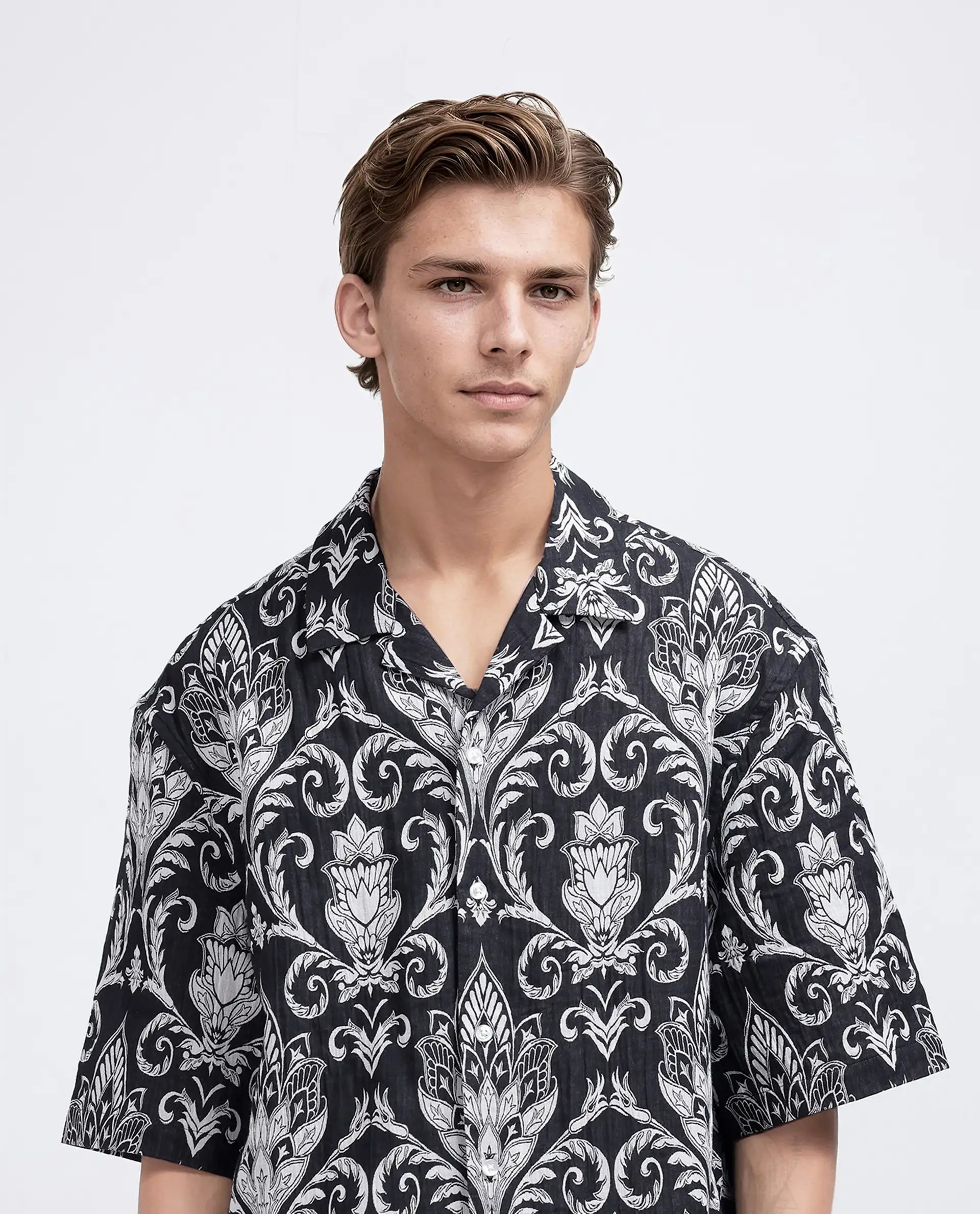 Rare Rabbit Men Ble Black Cotton Blend Fabric Short Sleeve Collared Neck Plain Shirt