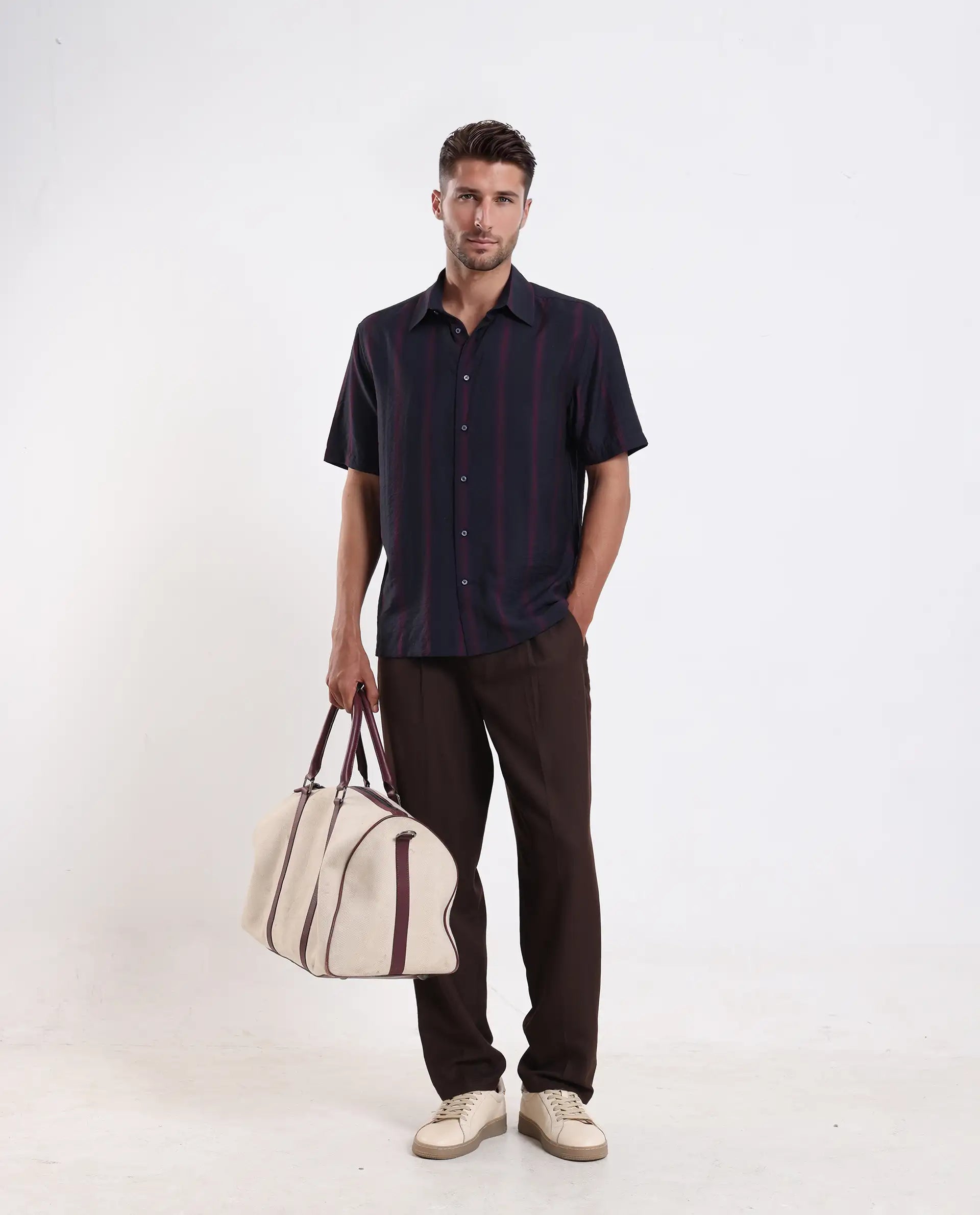 Rare Rabbit Men's Blen Black Viscose Blend Fabric Half Sleeve Spread Collar Ombre Print Shirt