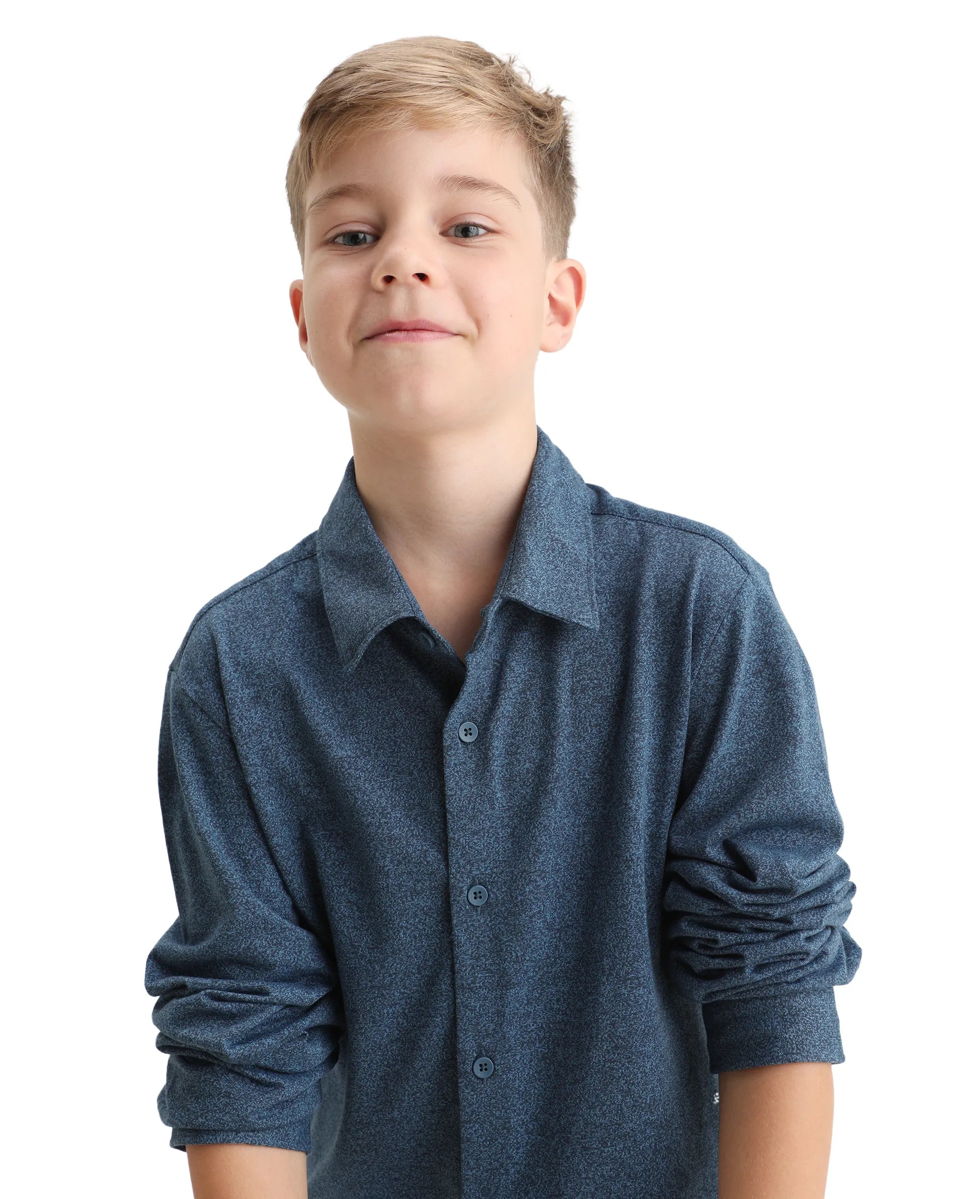 Rare Ones Kids Bler-K Blue Cotton Blend Solid Button Closure Regular Fit Shirt
