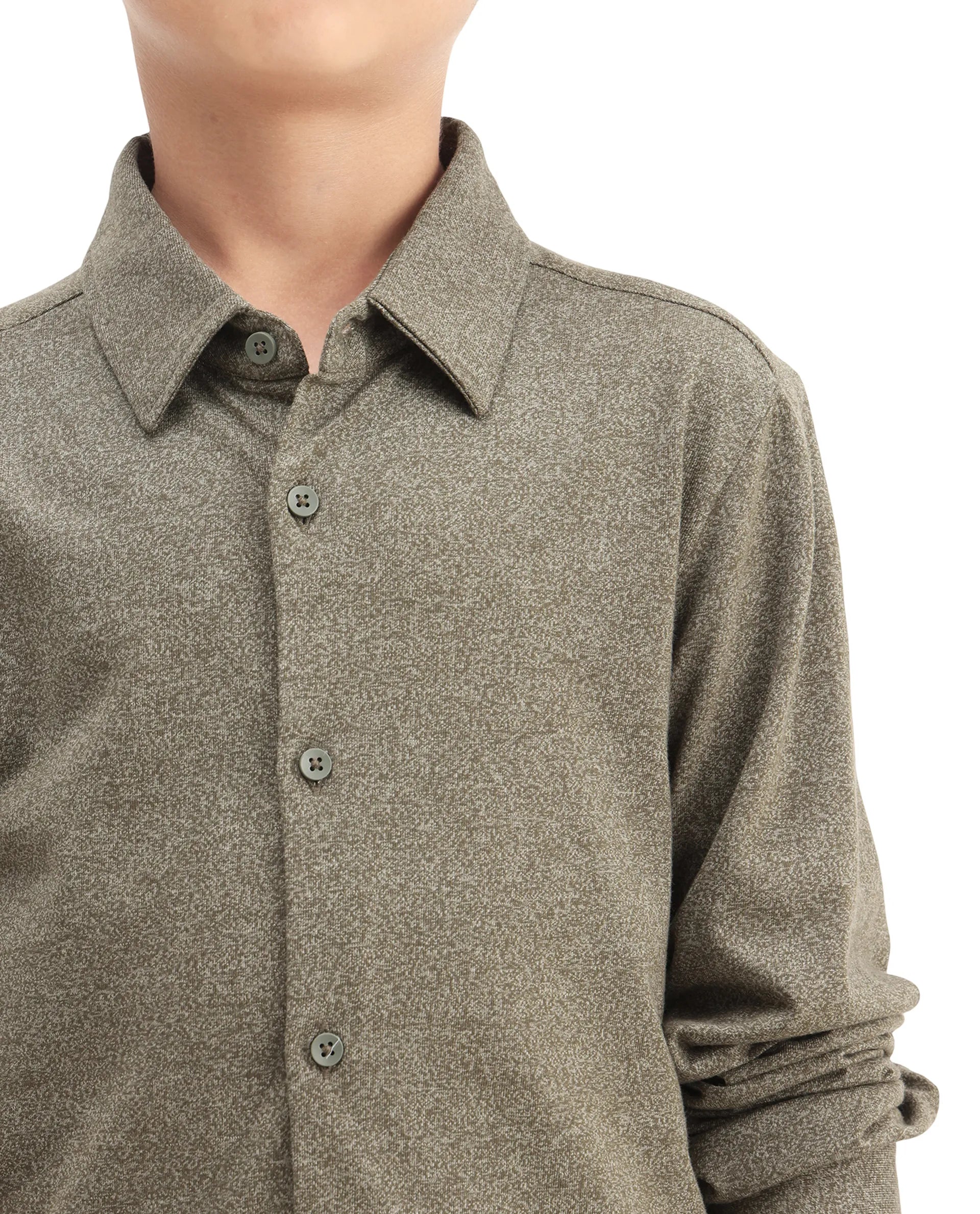 Rare Ones Kids Bler-K Olive Cotton Blend Solid Button Closure Regular Fit Shirt