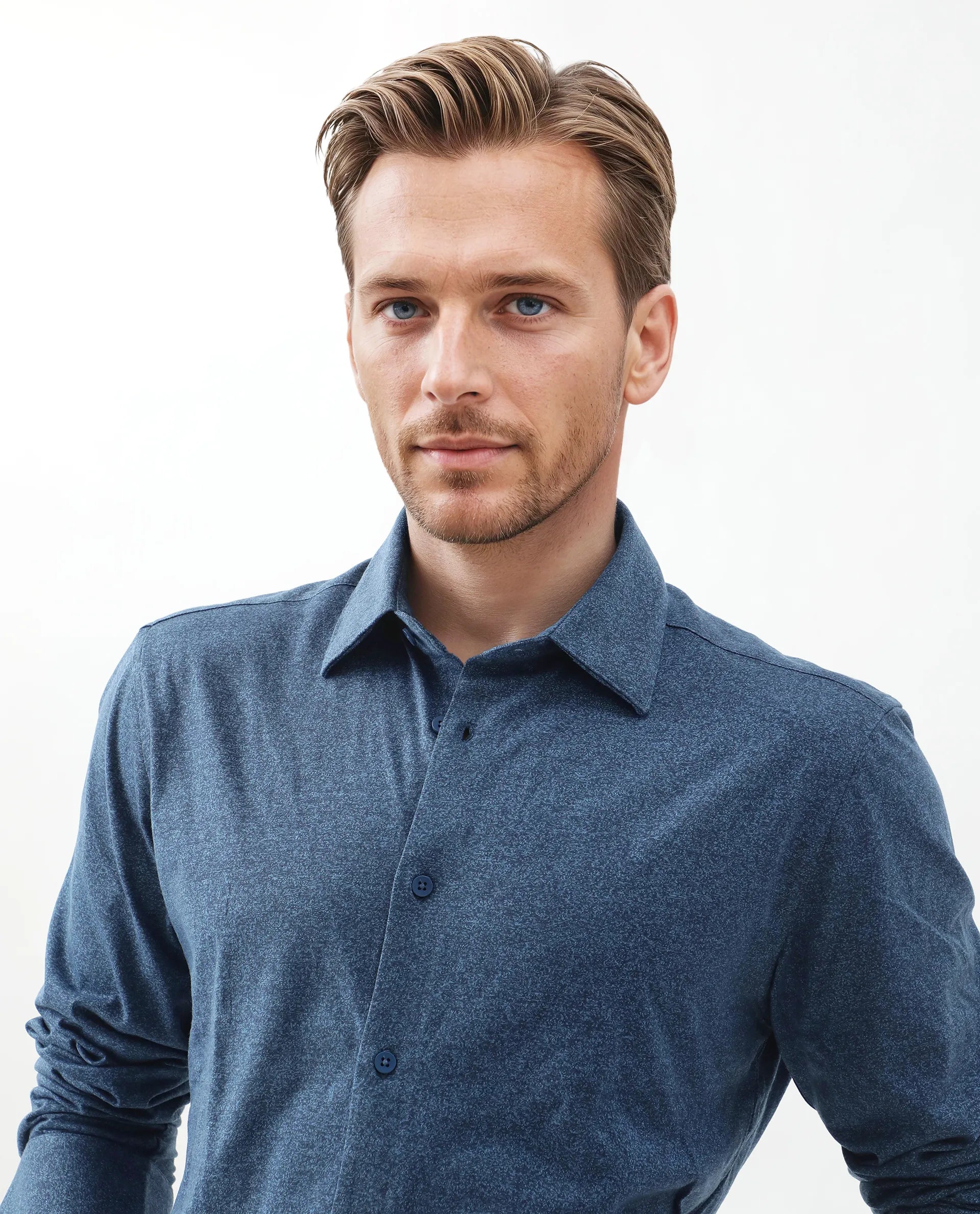 Rare Rabbit Men's Bler Blue Cotton Blend Plain Regular Fit Full Sleeve Collared Shirt