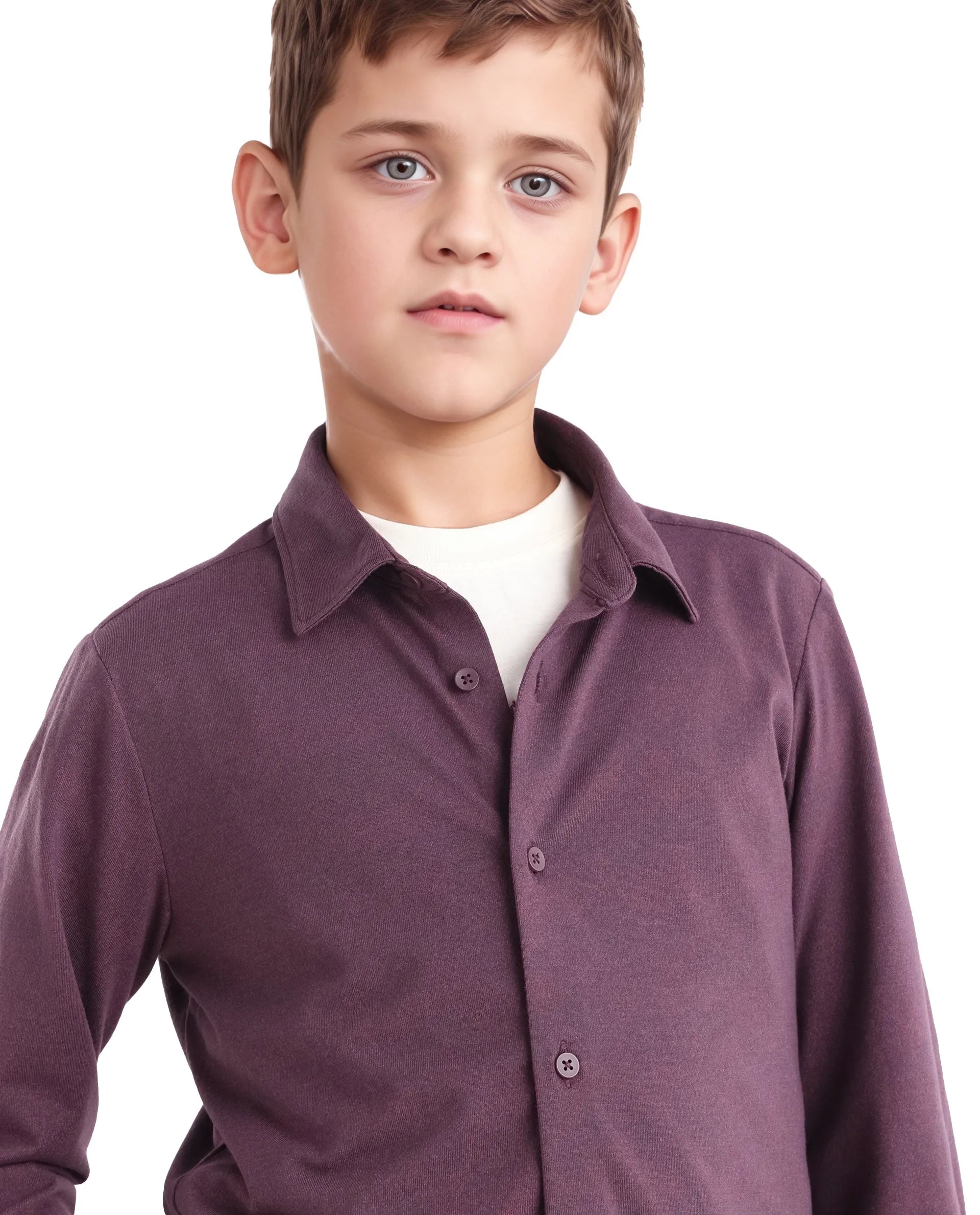 Rare Ones Kids Bler-K Maroon Cotton Blend Plain Button Closure Regular Fit Shirt