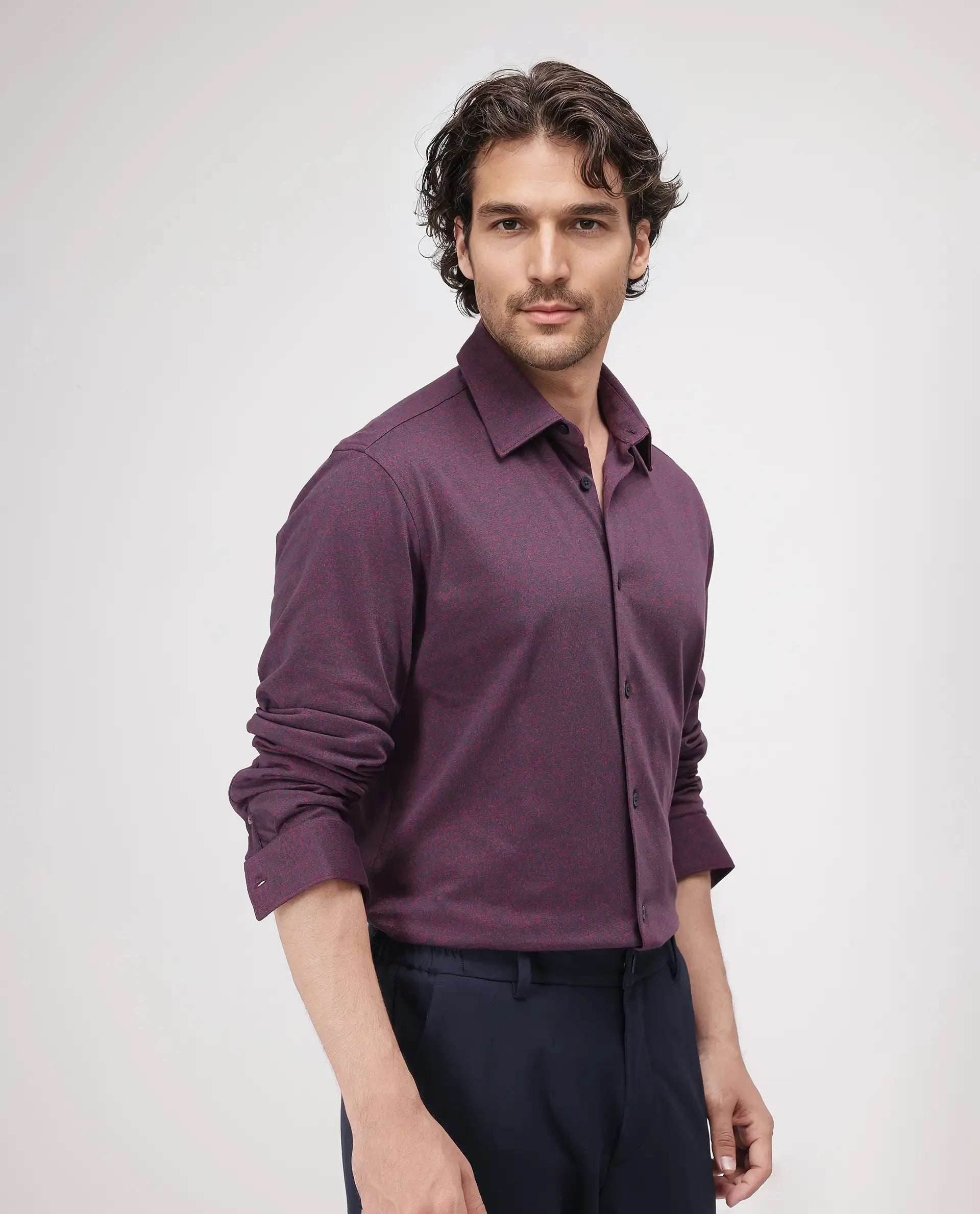 Rare Rabbit Men's Bler Maroon Cotton Poly Fabric Full Sleeve Spread Collar Button Closure Regular Fit Plain Shirt