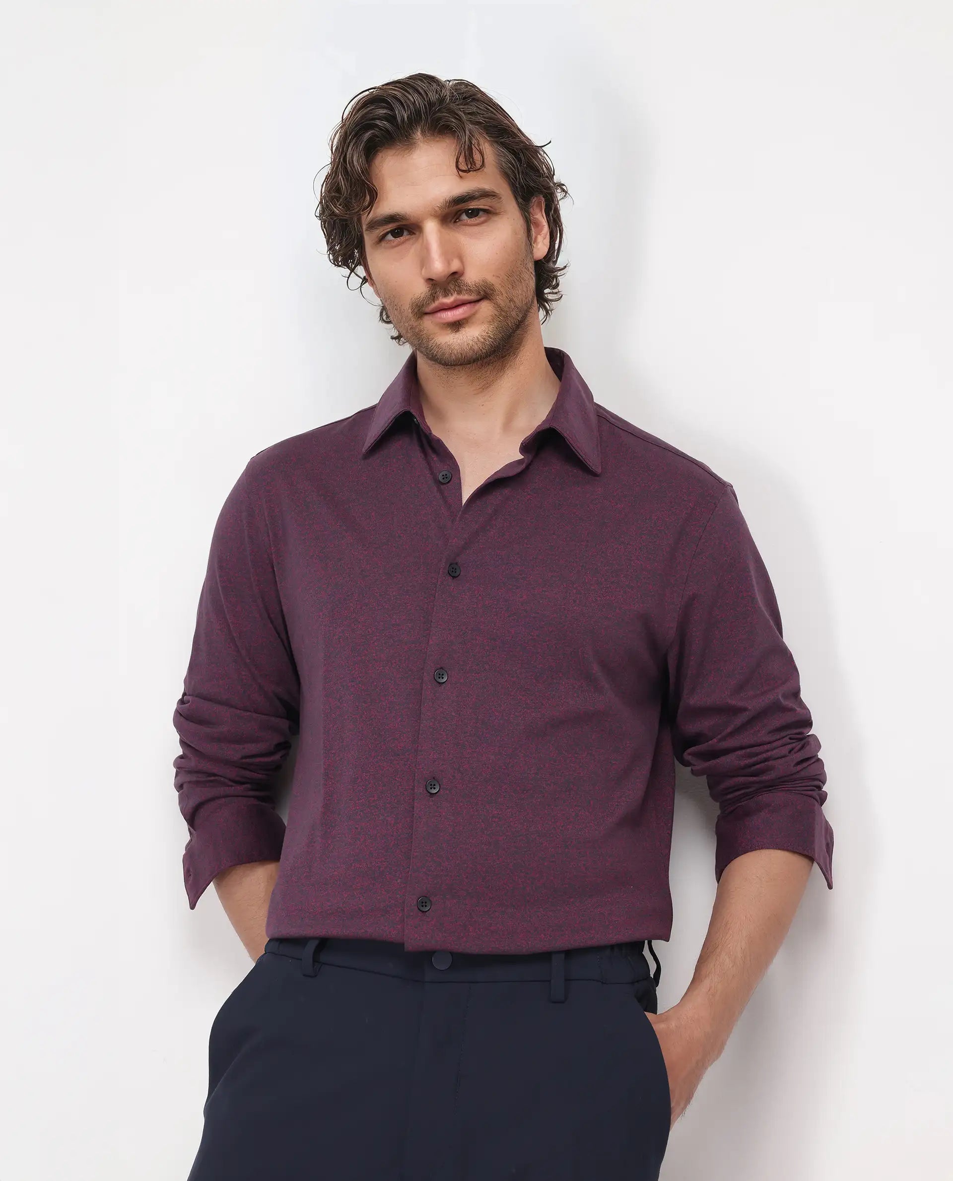 Rare Rabbit Men's Bler Maroon Cotton Poly Fabric Full Sleeve Spread Collar Button Closure Regular Fit Plain Shirt