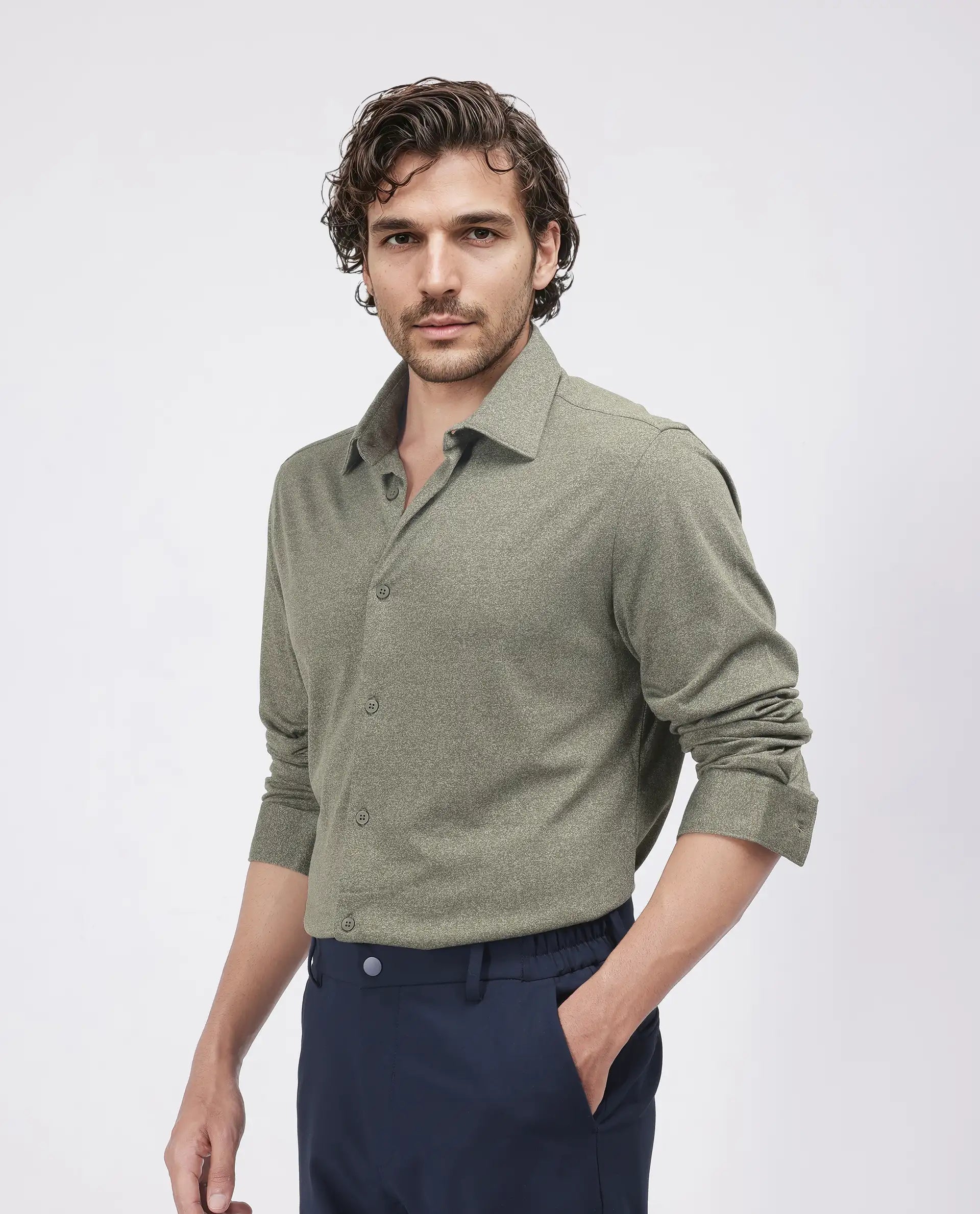 Rare Rabbit Men's Bler Olive Cotton Poly Fabric Full Sleeve Spread Collar Button Closure Regular Fit Plain Shirt