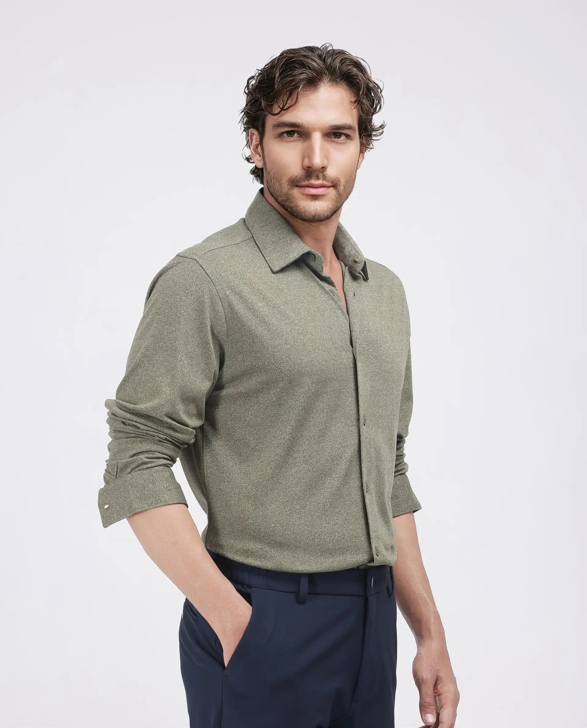 Rare Rabbit Men's Bler Olive Cotton Poly Fabric Full Sleeve Spread Collar Button Closure Regular Fit Plain Shirt