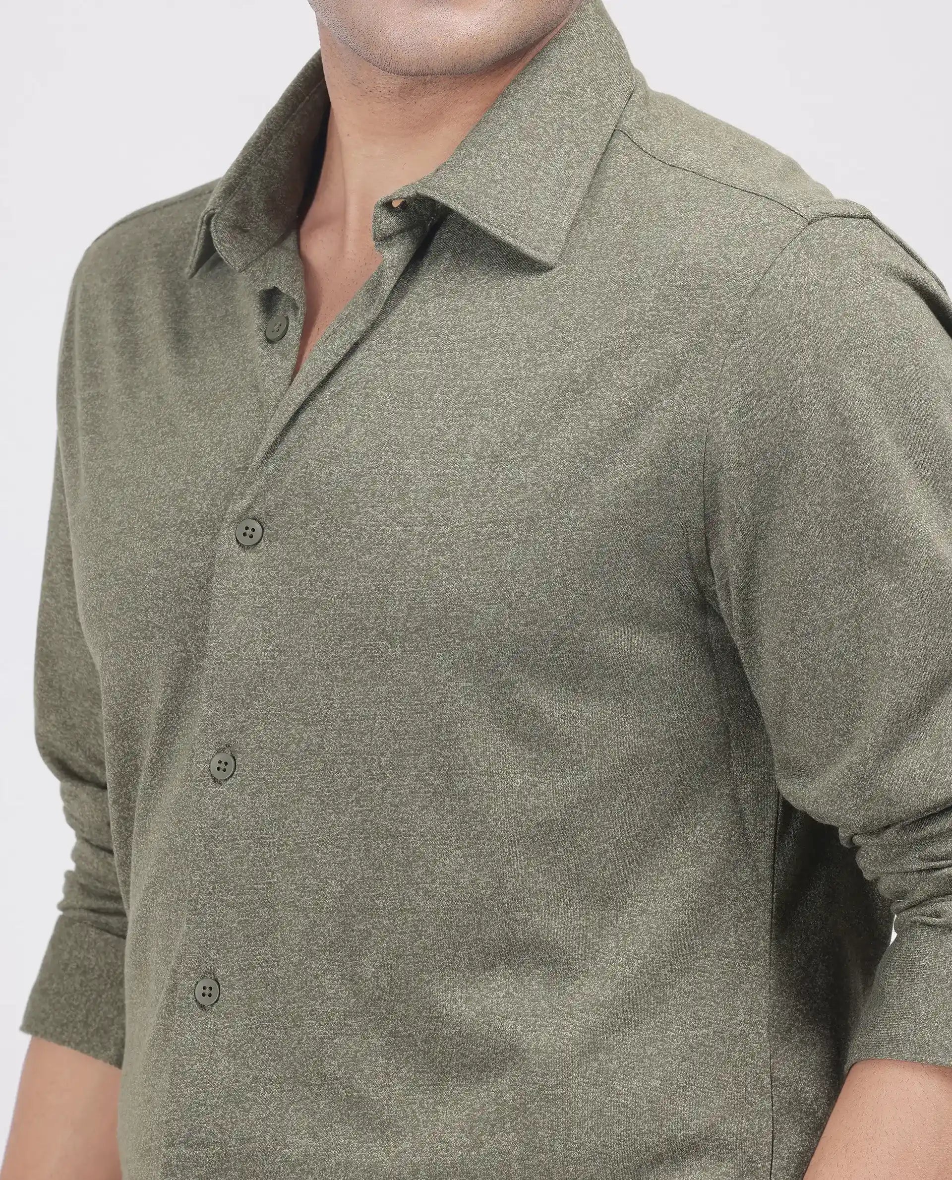 Rare Rabbit Men's Bler Olive Cotton Poly Fabric Full Sleeve Spread Collar Button Closure Regular Fit Plain Shirt