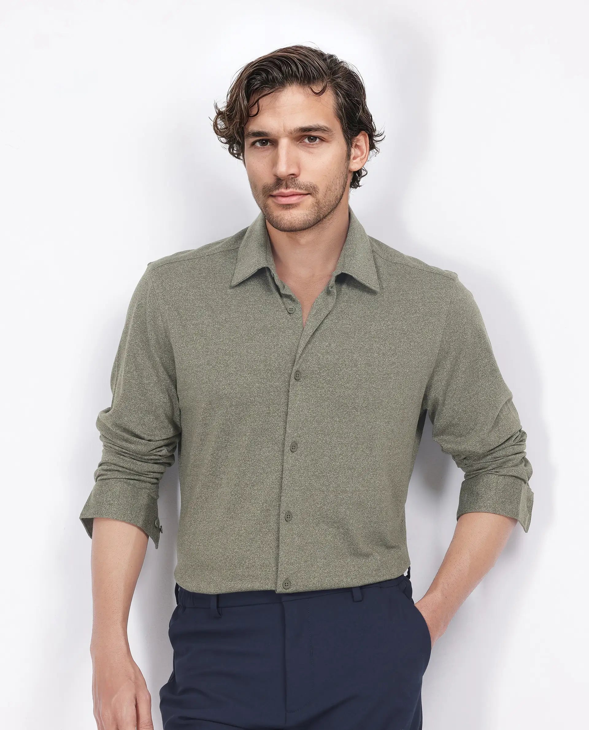 Rare Rabbit Men's Bler Olive Cotton Poly Fabric Full Sleeve Spread Collar Button Closure Regular Fit Plain Shirt