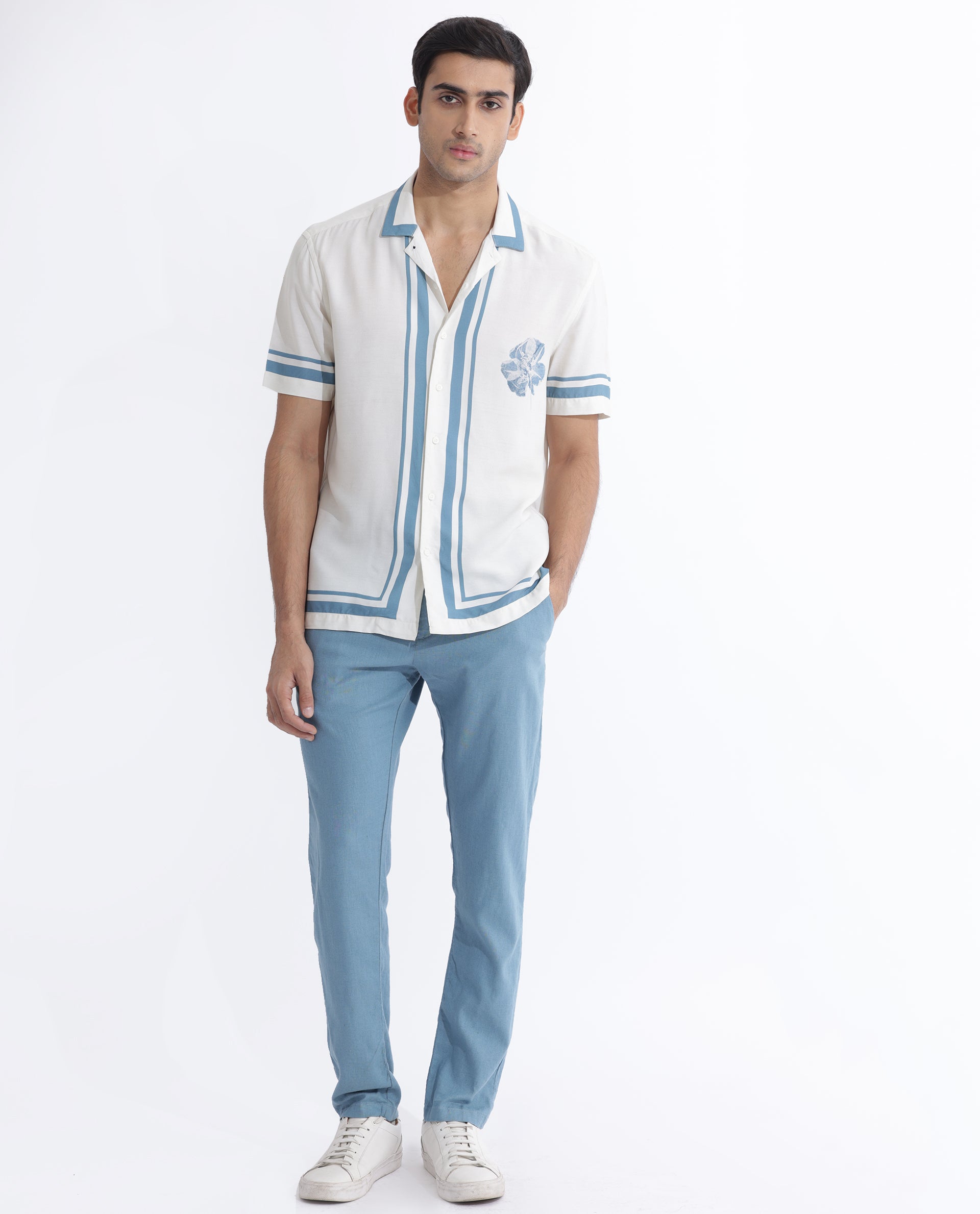 Rare Rabbit Men's Bluna Off-White Viscose Fabric Half Sleeves Cuban Collar Floral Print Shirt