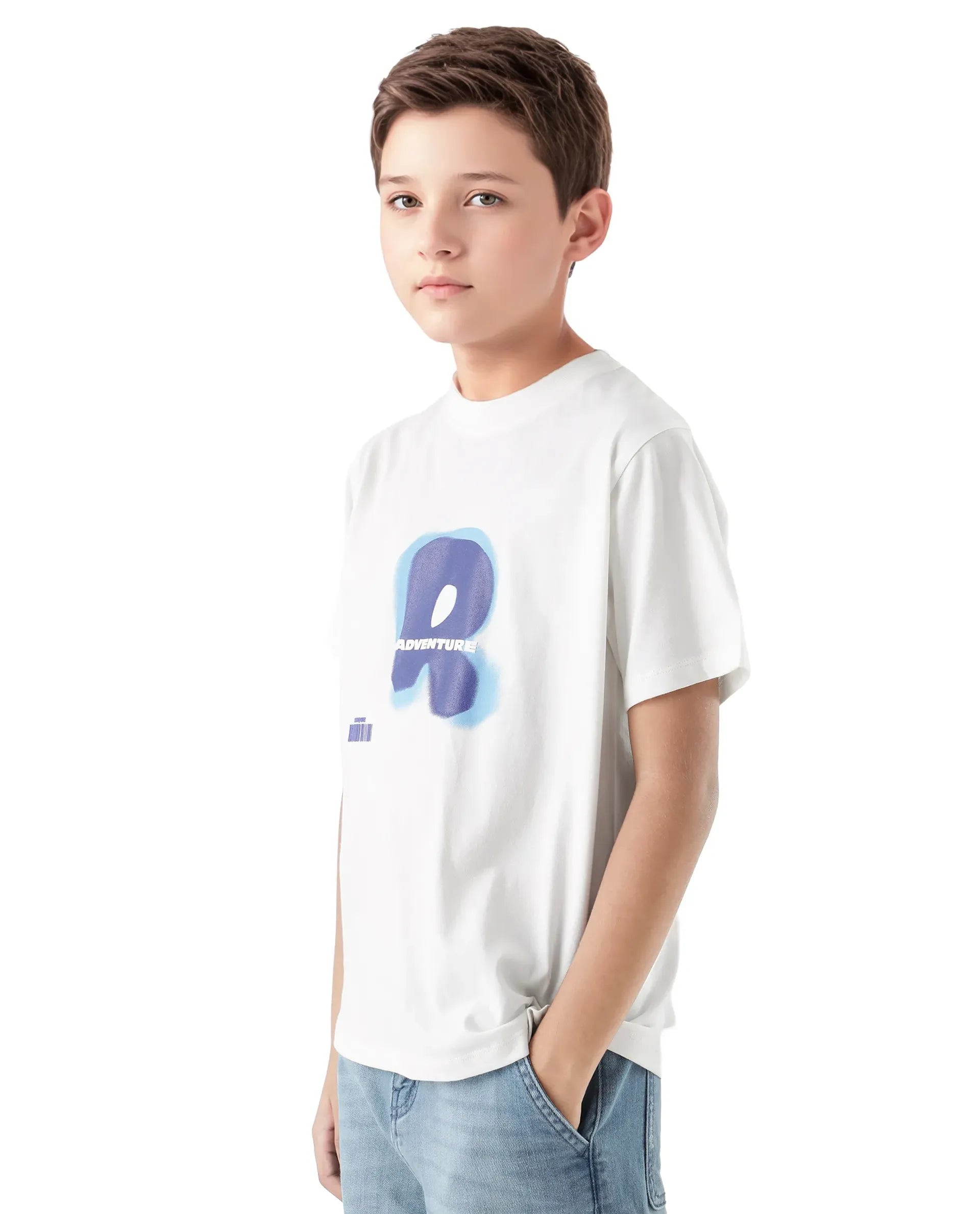 Rare Ones Kids Blurr Off White Cotton Half Sleeve Printed Slip-On Closure Regular Fit T-Shirt