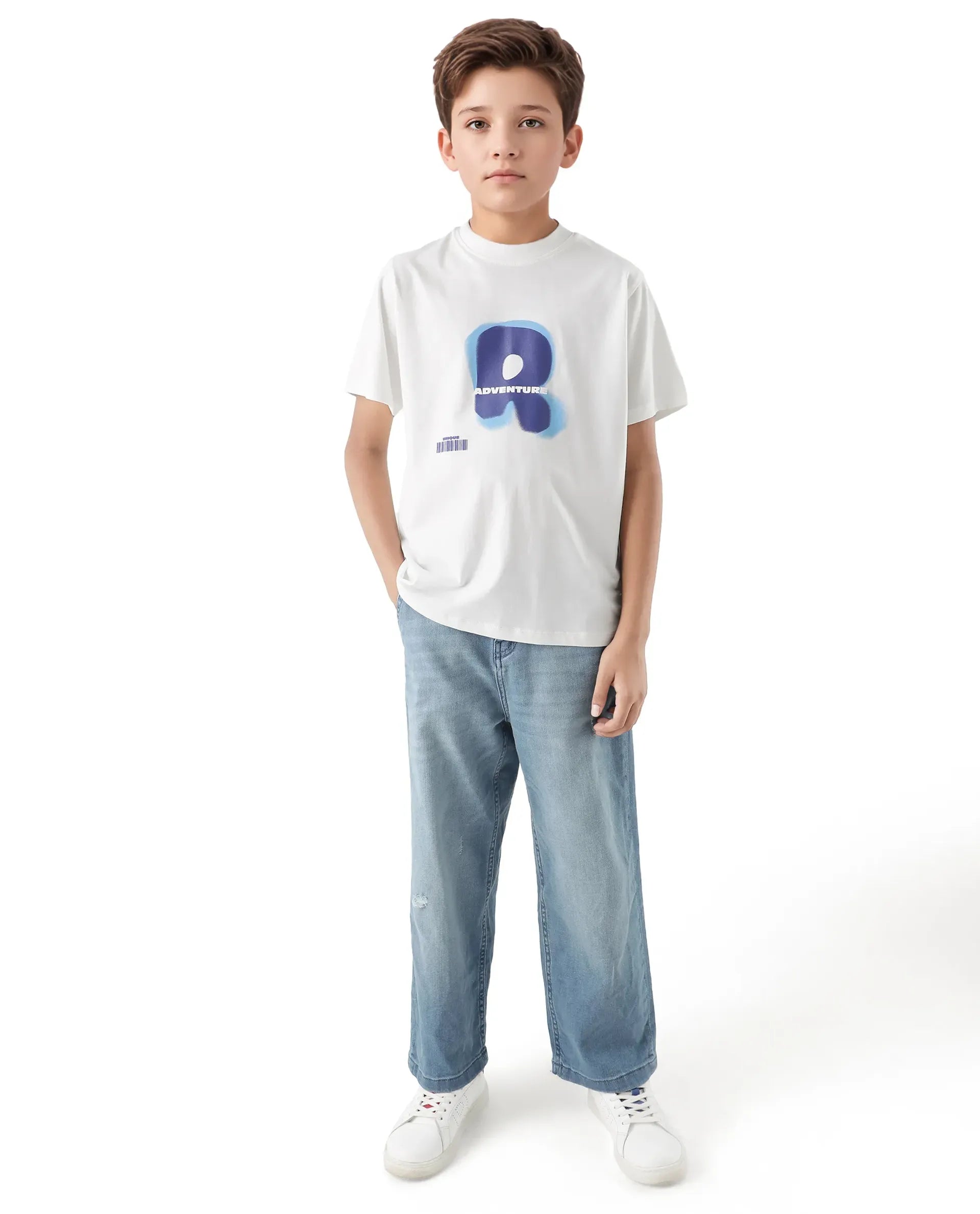 Rare Ones Kids Blurr Off White Cotton Half Sleeve Printed Slip-On Closure Regular Fit T-Shirt