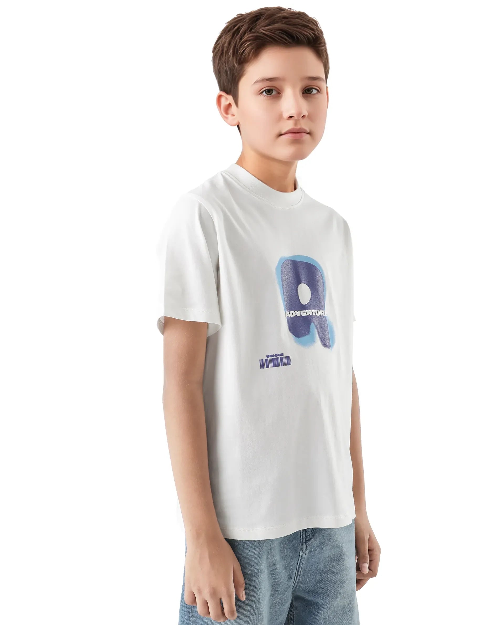 Rare Ones Kids Blurr Off White Cotton Half Sleeve Printed Slip-On Closure Regular Fit T-Shirt