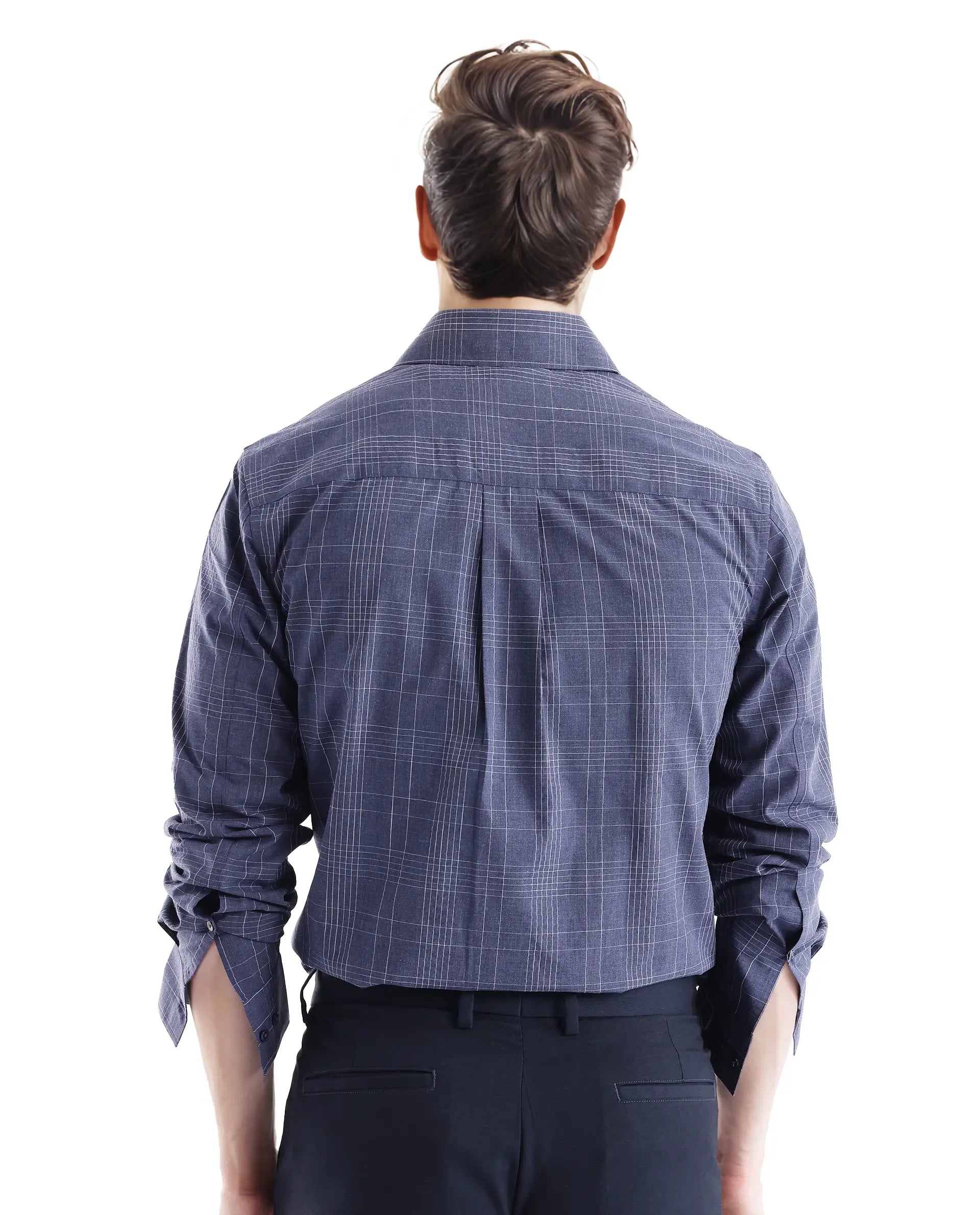 Rare Rabbit Men's Blute Dark Navy Cotton Fabric Full Sleeve Regular Fit Checks Shirt