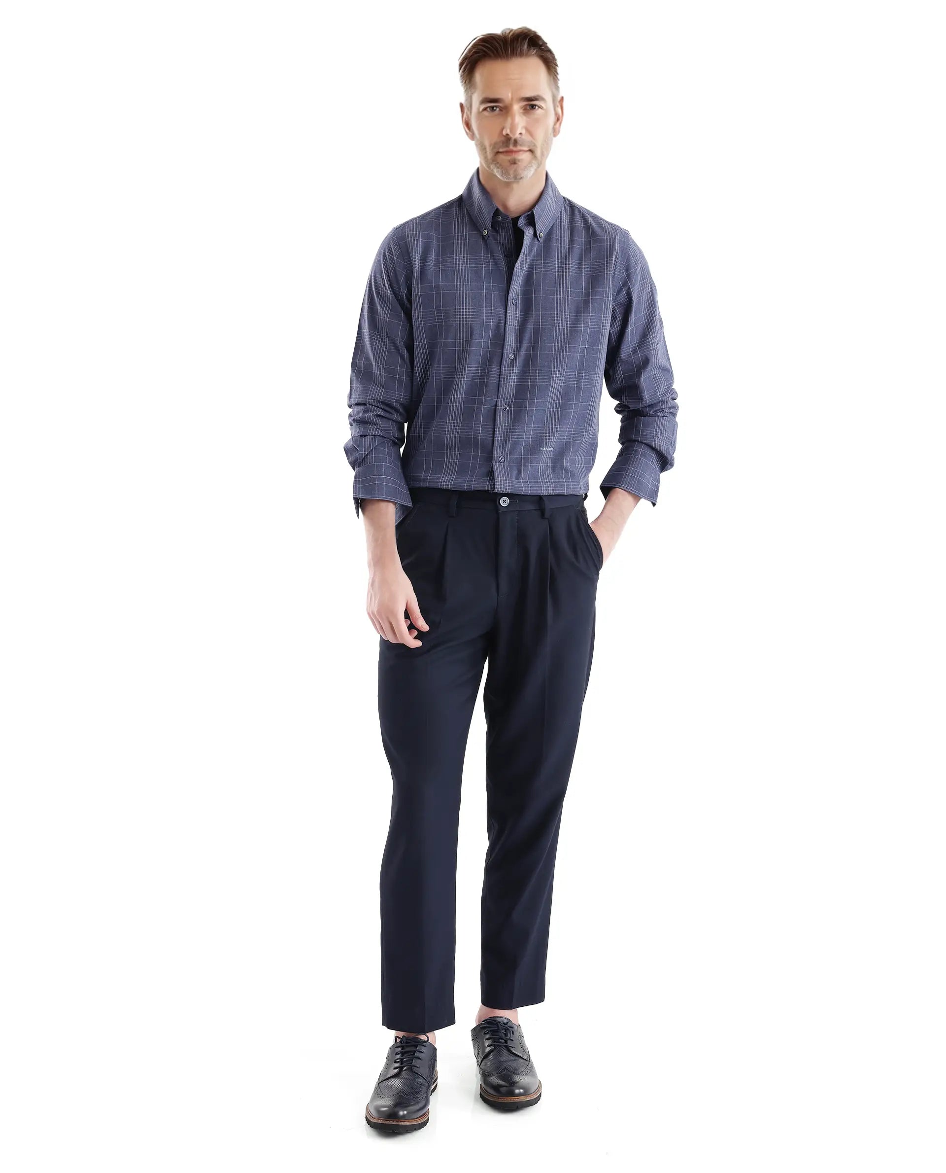 Rare Rabbit Men's Blute Dark Navy Cotton Fabric Full Sleeve Regular Fit Checks Shirt