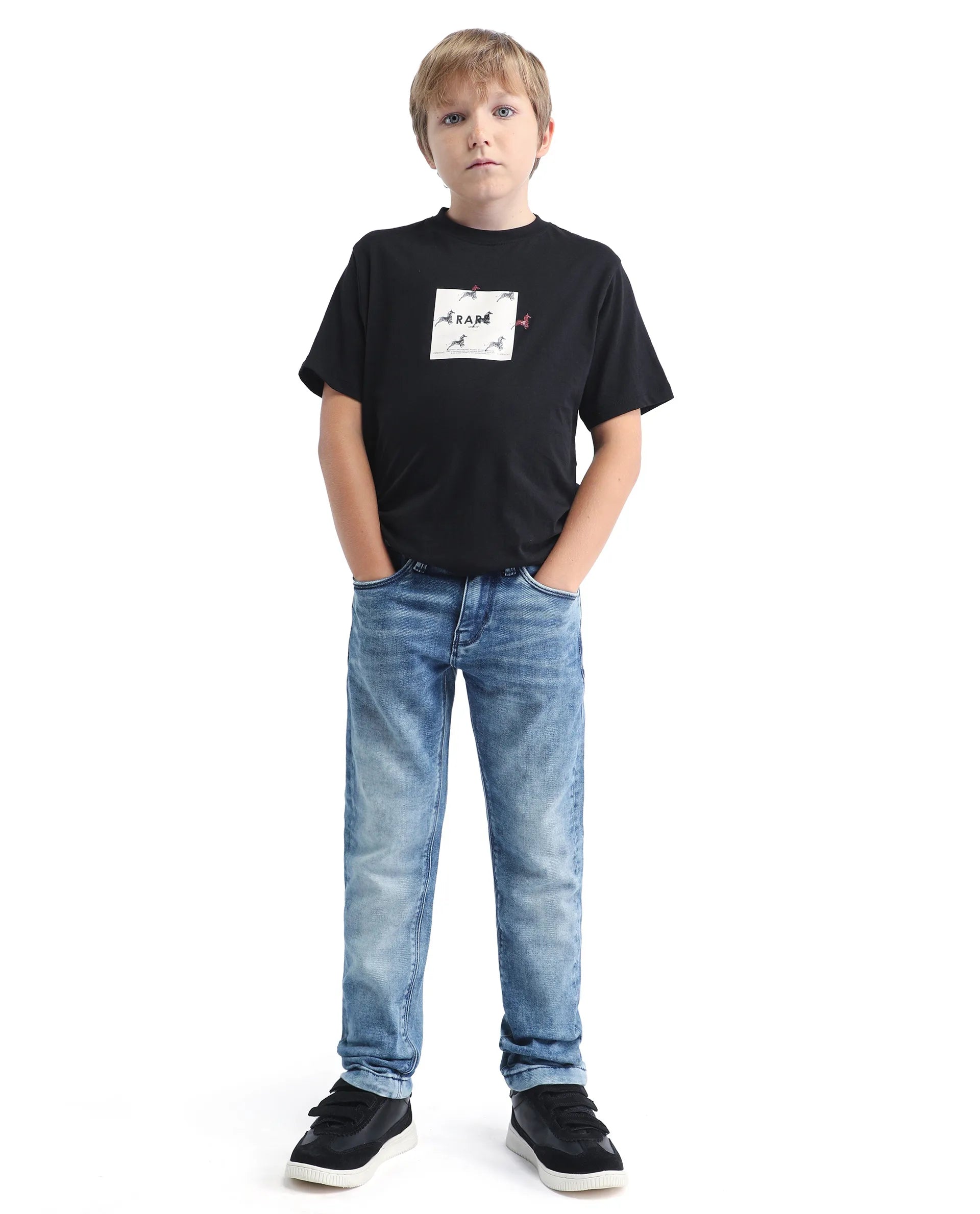 Rare Ones Kids Blux-K Dark Blue Cotton Blend Button And Zip Closure Plain Slim Fit Jeans